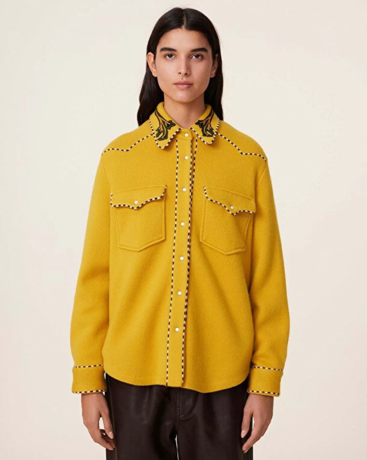 Kujten Jackets & Vests>Jacquard Oversize Cashmere Over-Shirt, 4-Threads Jaune Safran