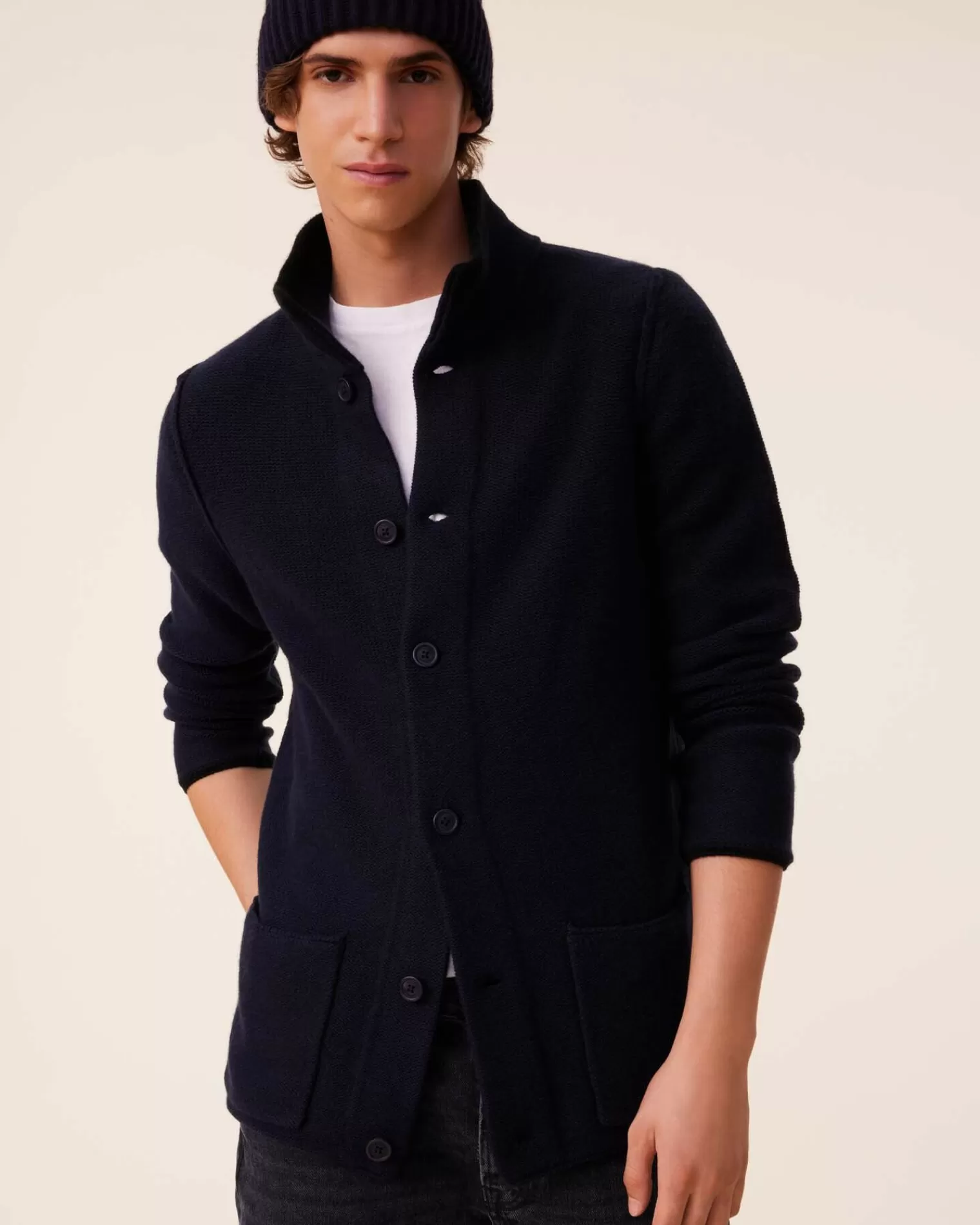 Kujten Jackets & Vests>Jersey Men Cashmere Jacket, 8-Threads Bleu Marine Fonce