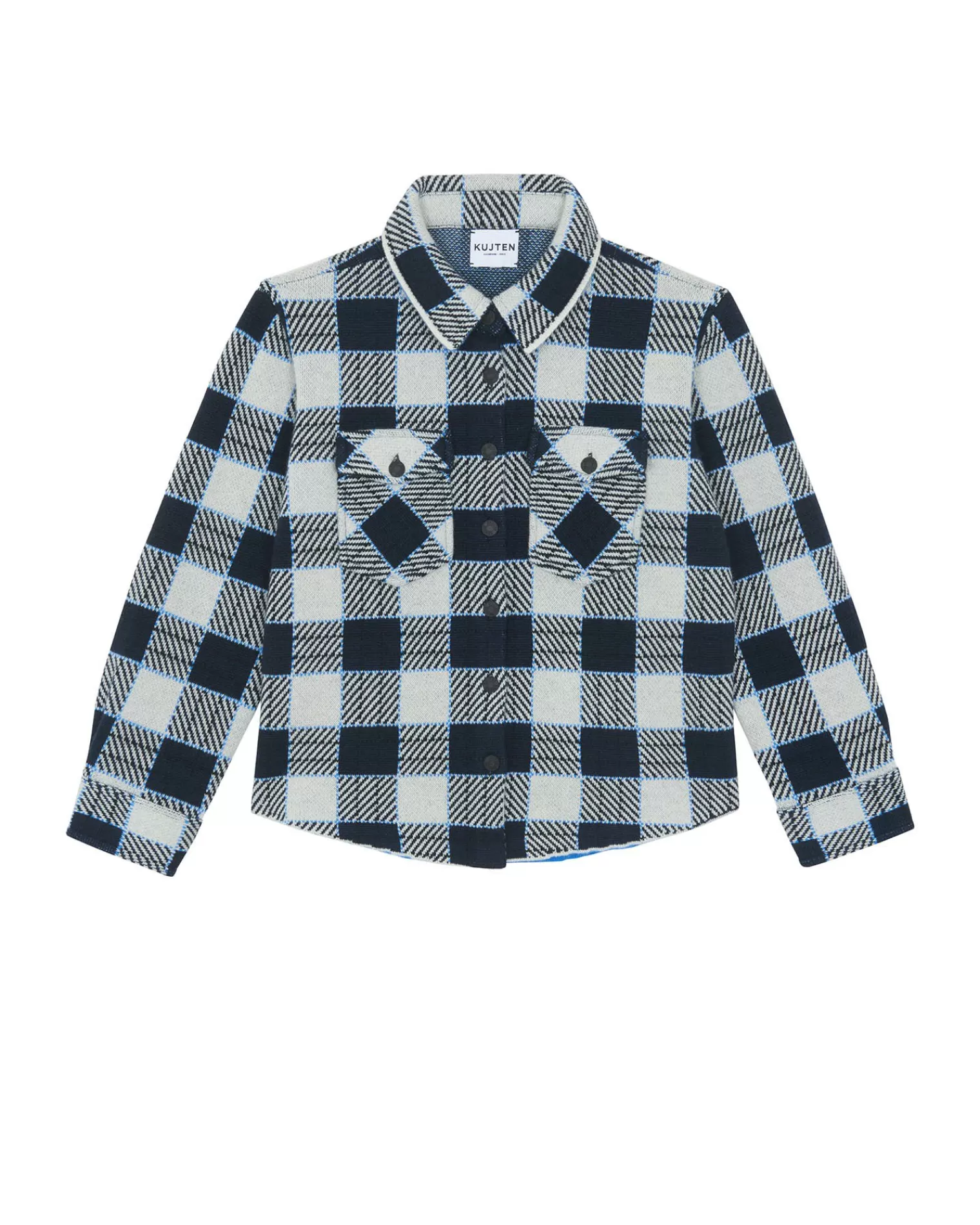 Kujten Jackets & Vests>Kids Cashmere Plaid Overshirt, 4-Threads Blue Ice