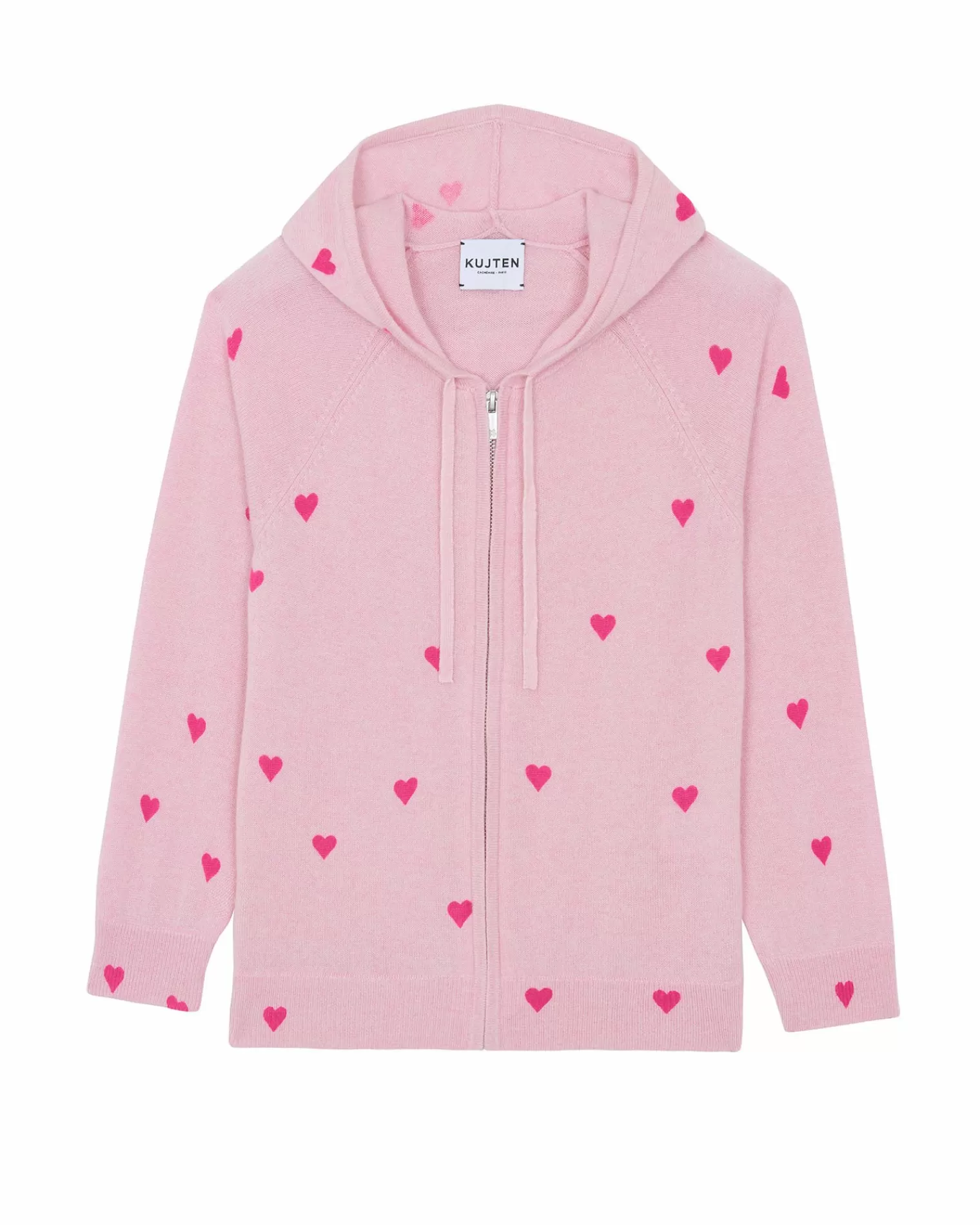 Kujten Sweaters>Kids Cashmere Zip Hoodie, 2-Threads Candy Pink