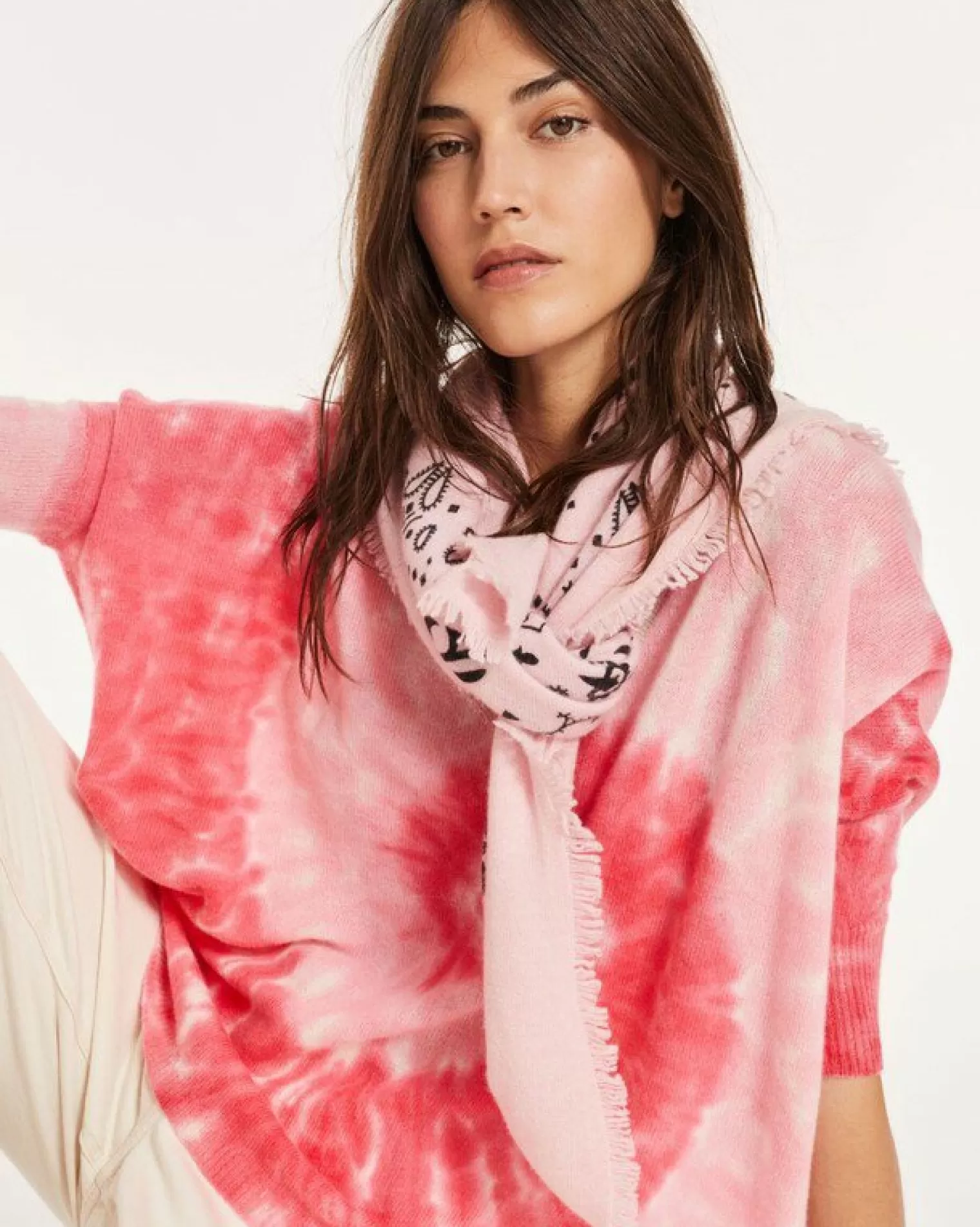 Kujten Scarves & Snoods>Large Cashmere Bandana Candy Pink