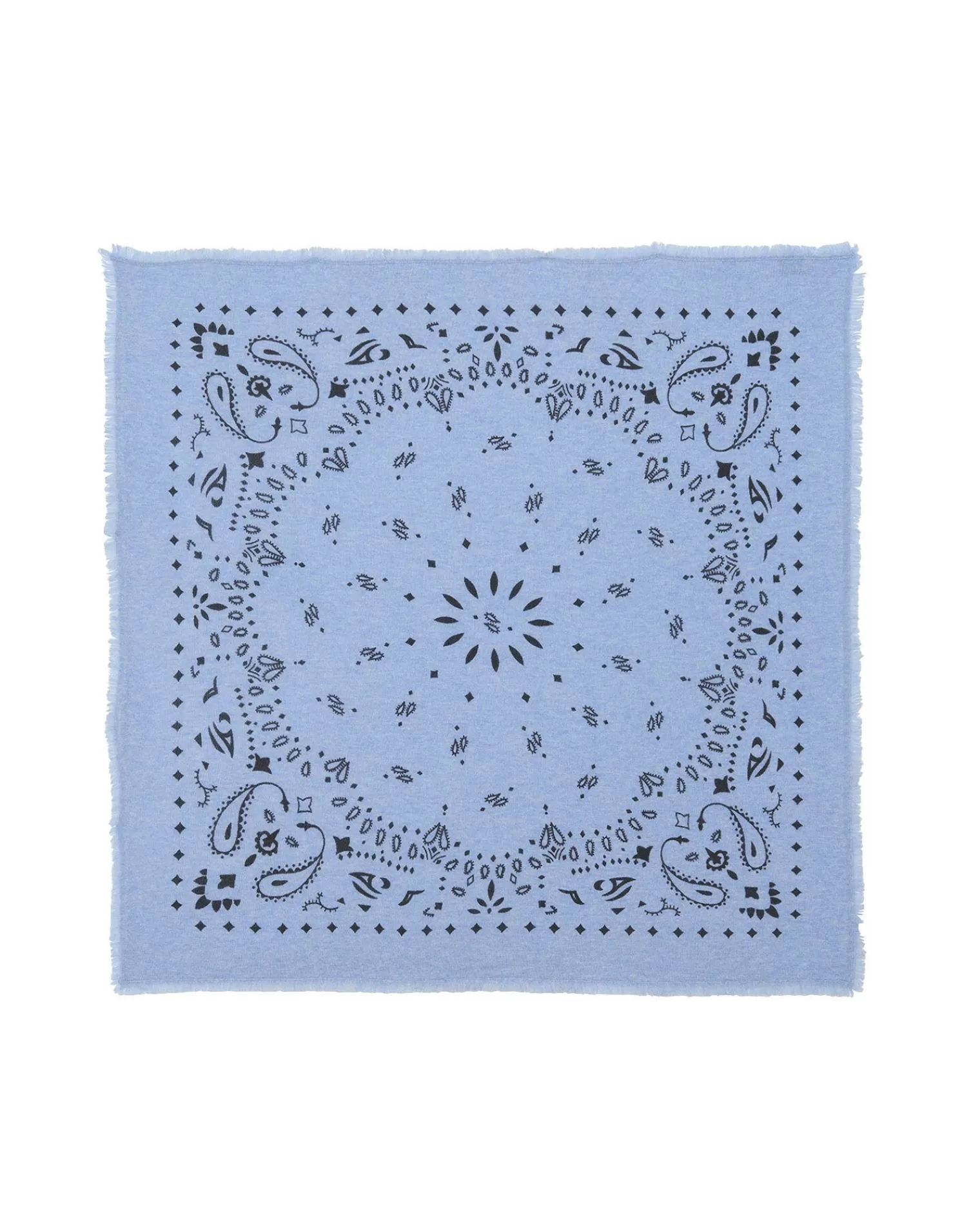 Kujten Bandanas>Large Printed Cashmere Bandana Bleu Jeans