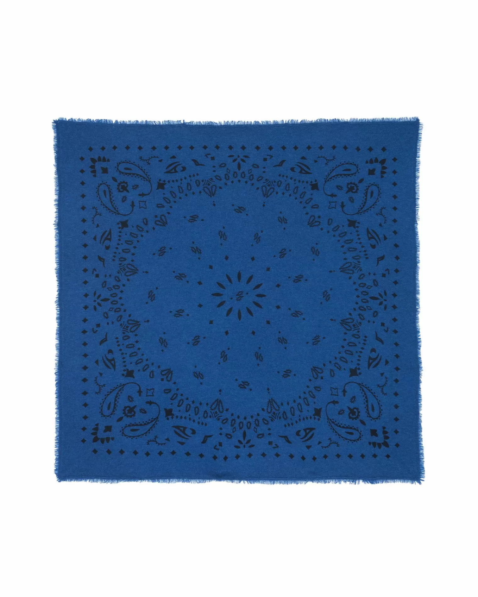 Kujten Bandanas>Large Printed Cashmere Bandana Bleu Jeans Fonce