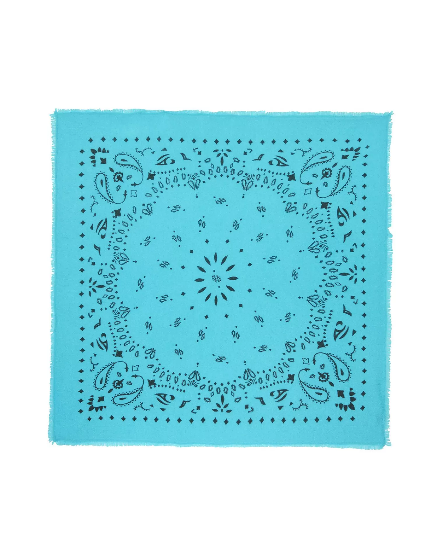 Kujten Bandanas>Large Printed Cashmere Bandana Bleu Turquoise