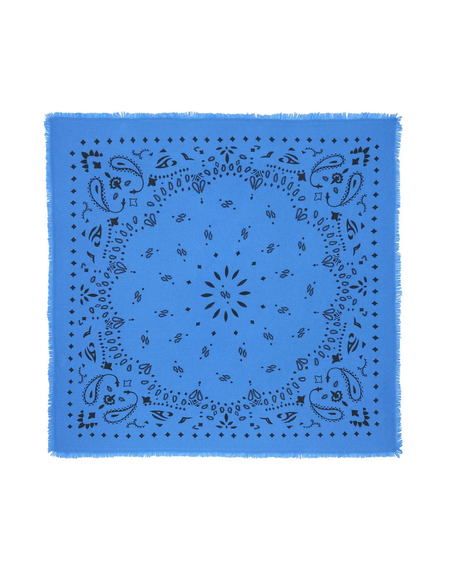 Kujten Bandanas>Large Printed Cashmere Bandana Bleu Kabalos