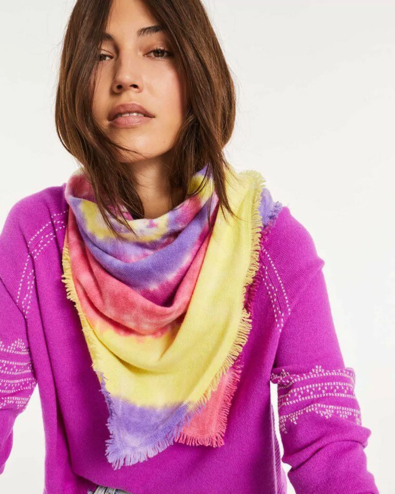 Kujten Bandanas>Large Printed Cashmere Bandana Violet