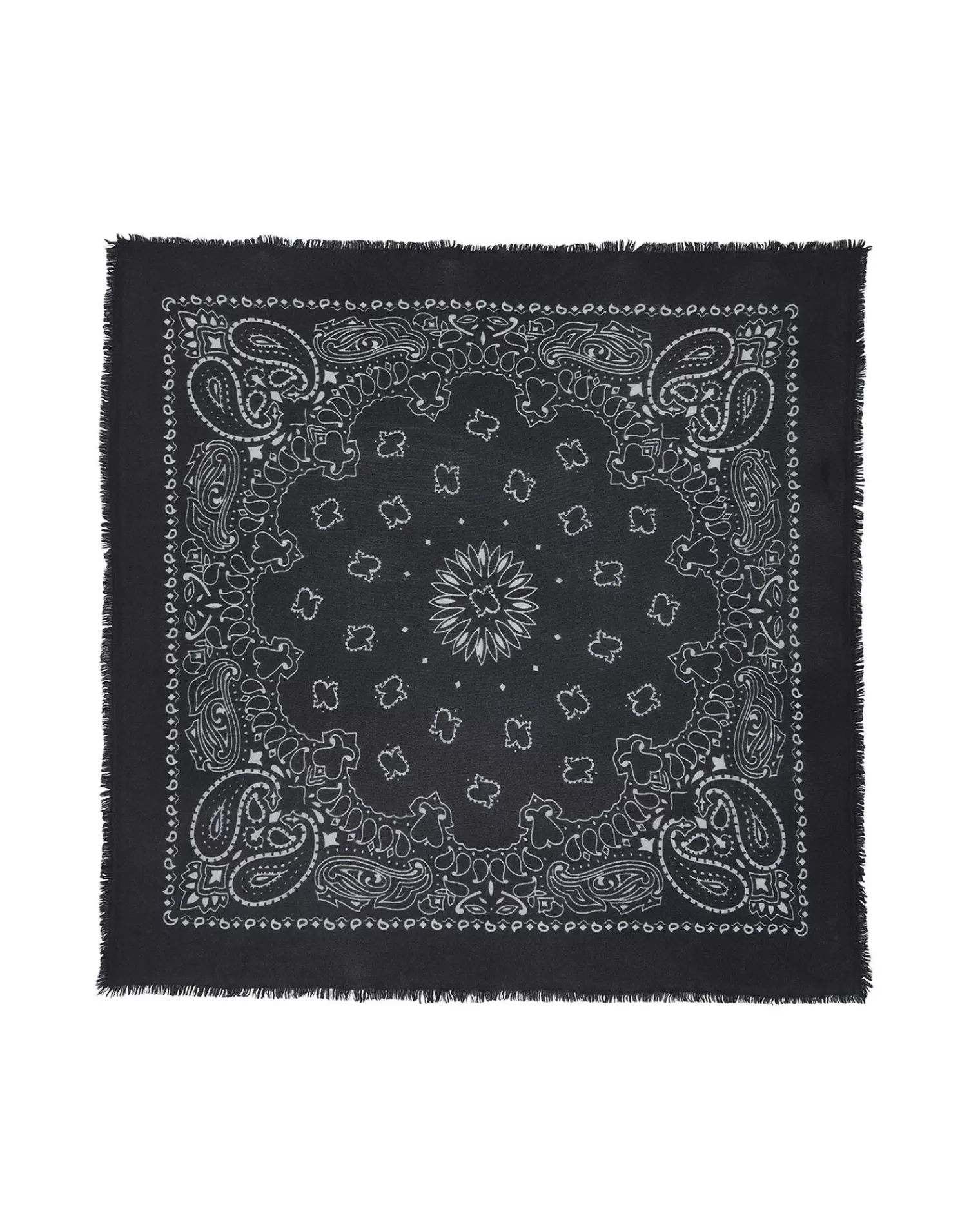 Kujten Bandanas>Large Printed Cashmere Bandana, 2-Threads Noir