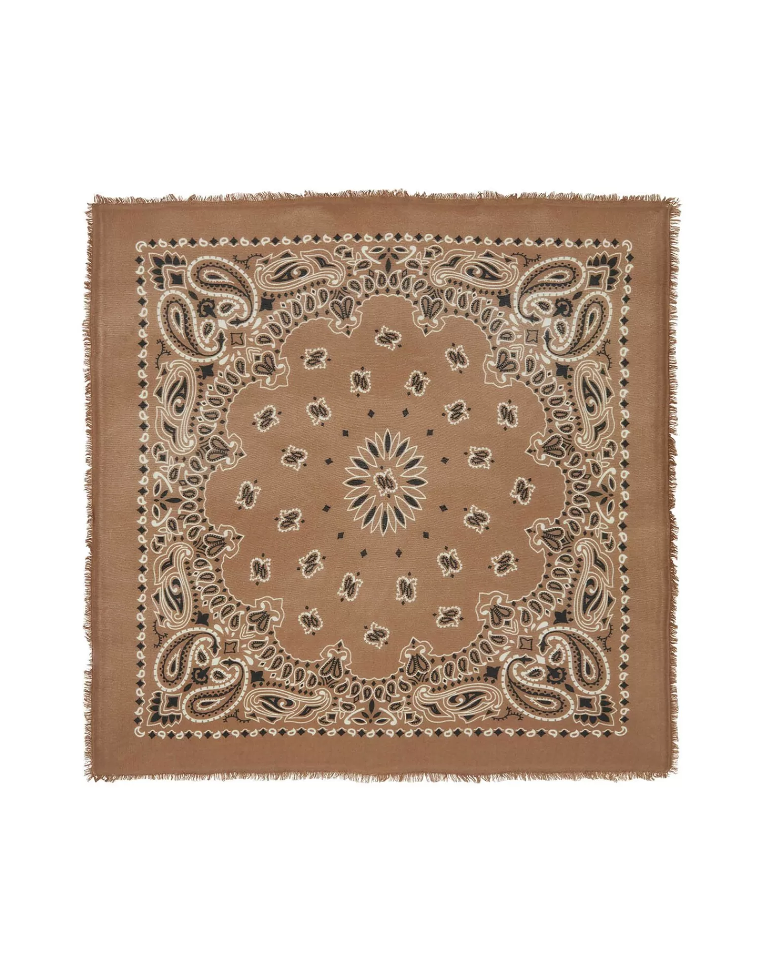 Kujten Scarves & Snoods>Large Printed Cashmere Bandana, 2-Threads Caramelo