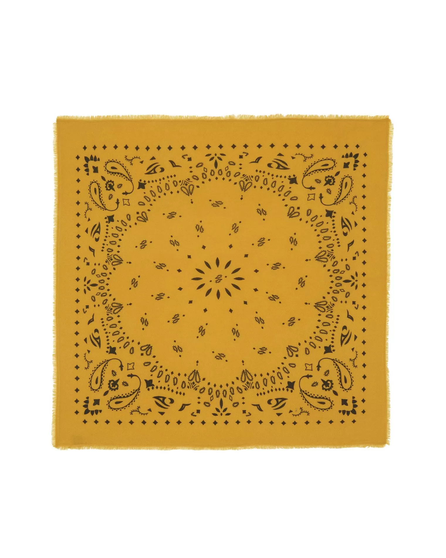 Kujten Scarves & Snoods>Large Printed Cashmere Bandana, 2-Threads Jaune Safran