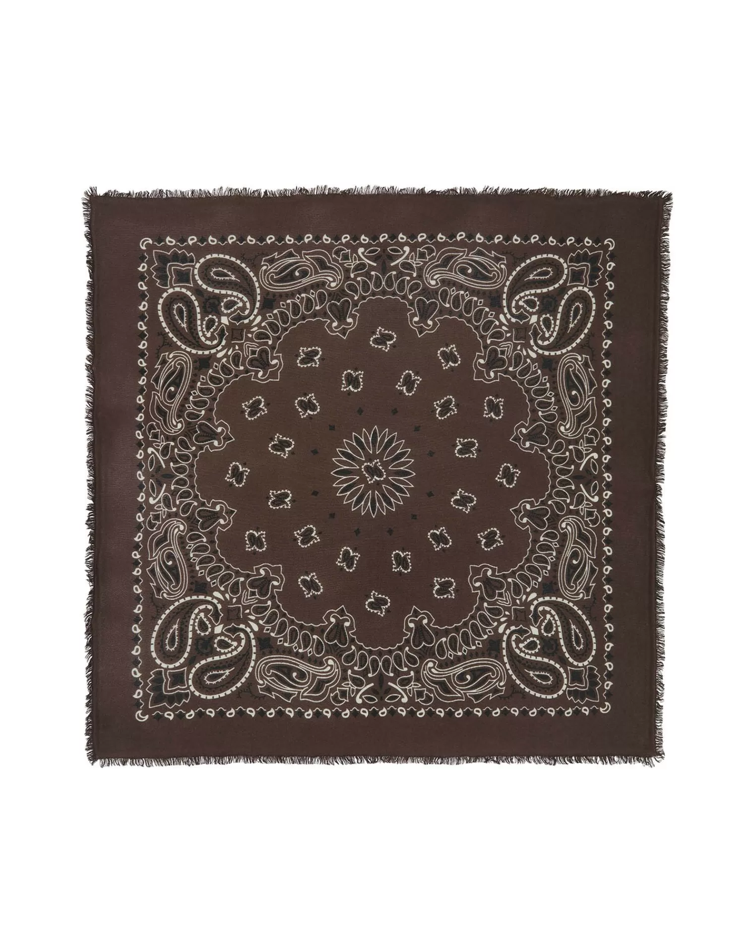 Kujten Scarves & Snoods>Large Printed Cashmere Bandana, 2-Threads Chataigne