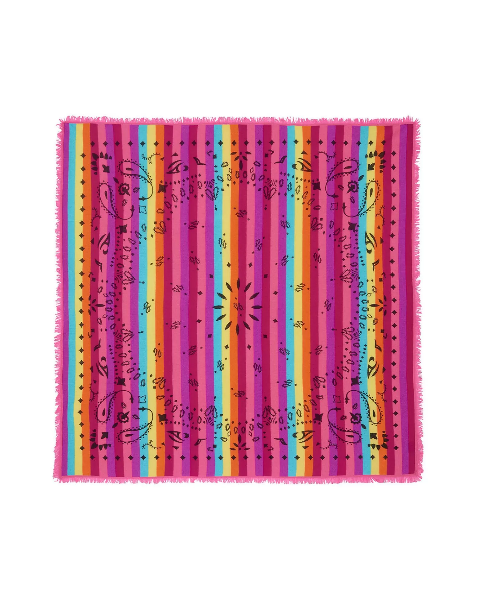 Kujten Bandanas>Large Striped Printed Cashmere Bandana Multicolore