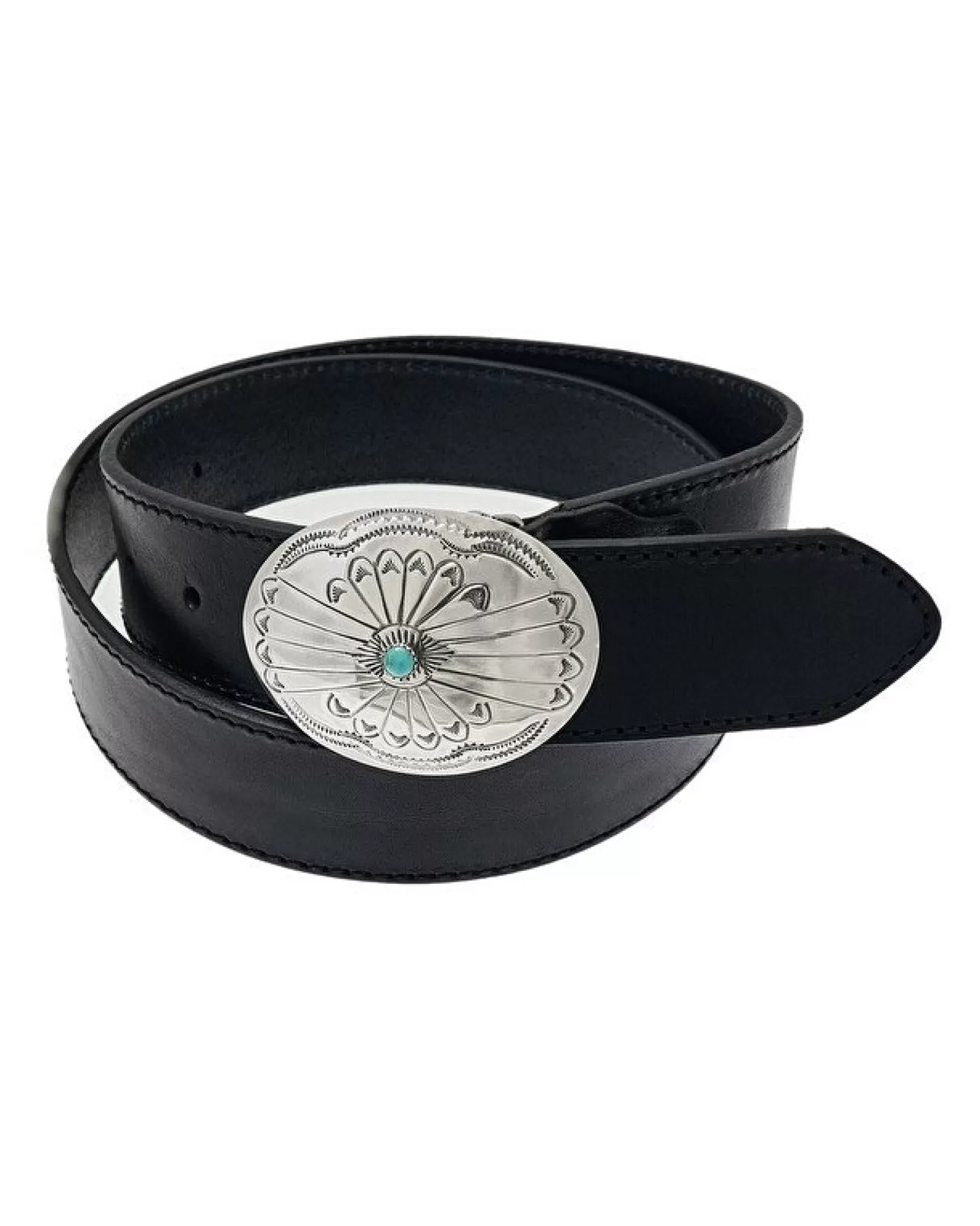 Kujten Jewelry>Leather Belt With Sterling Silver 925/1000E & Turquoise Buckle Argent