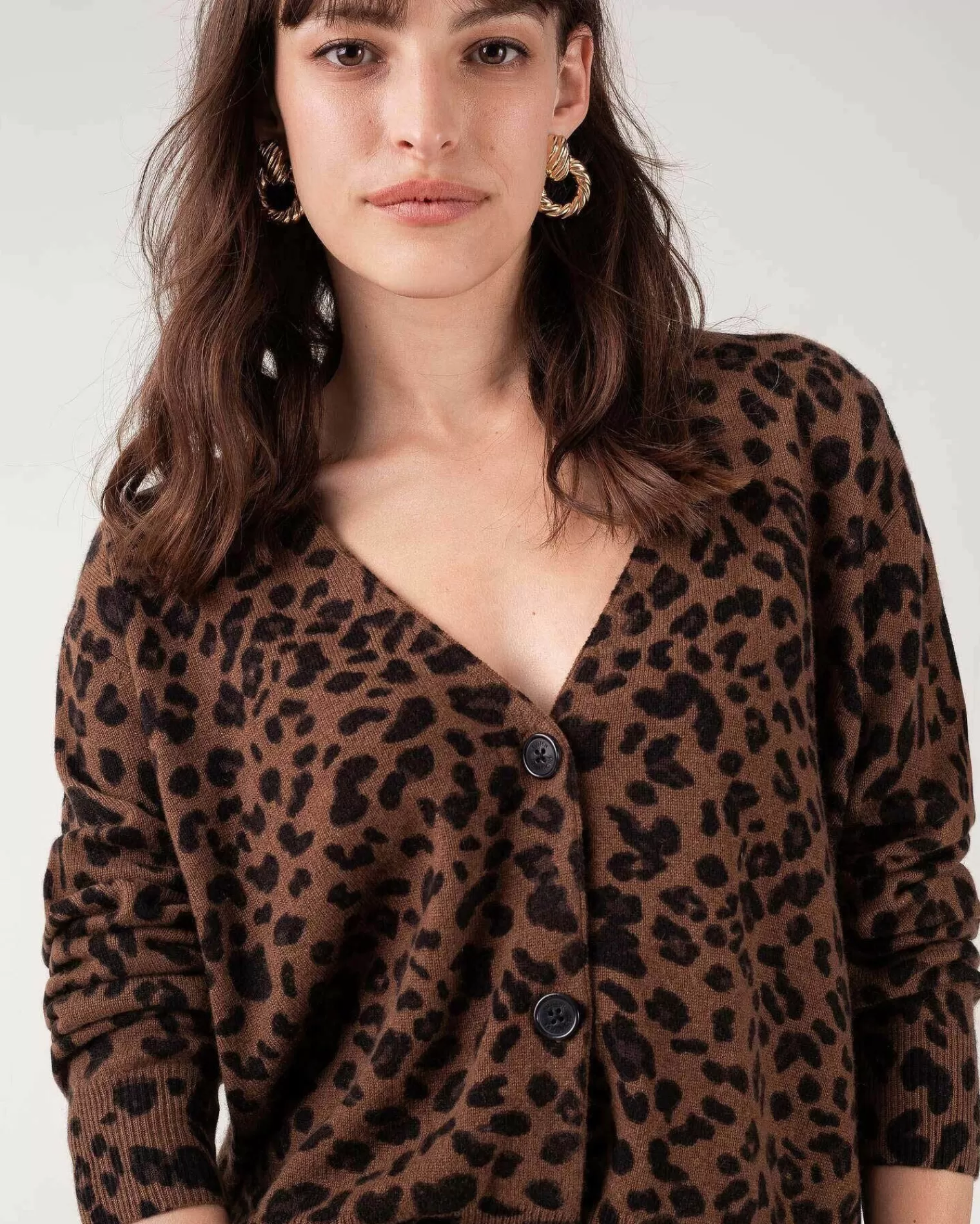 Kujten Jackets & Vests>Leopard Short Cashmere Cardigan Marron Epice Leoprint