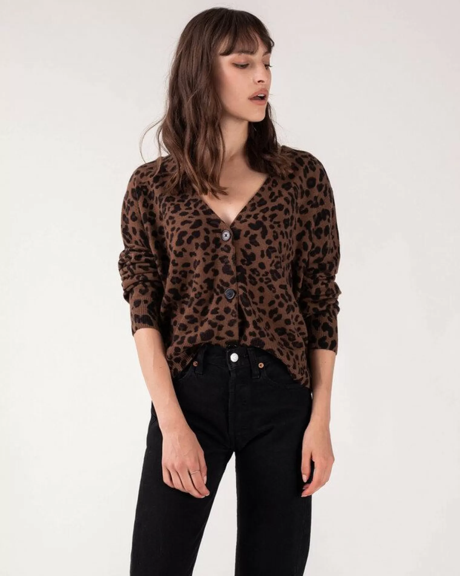 Kujten Jackets & Vests>Leopard Short Cashmere Cardigan Marron Epice Leoprint