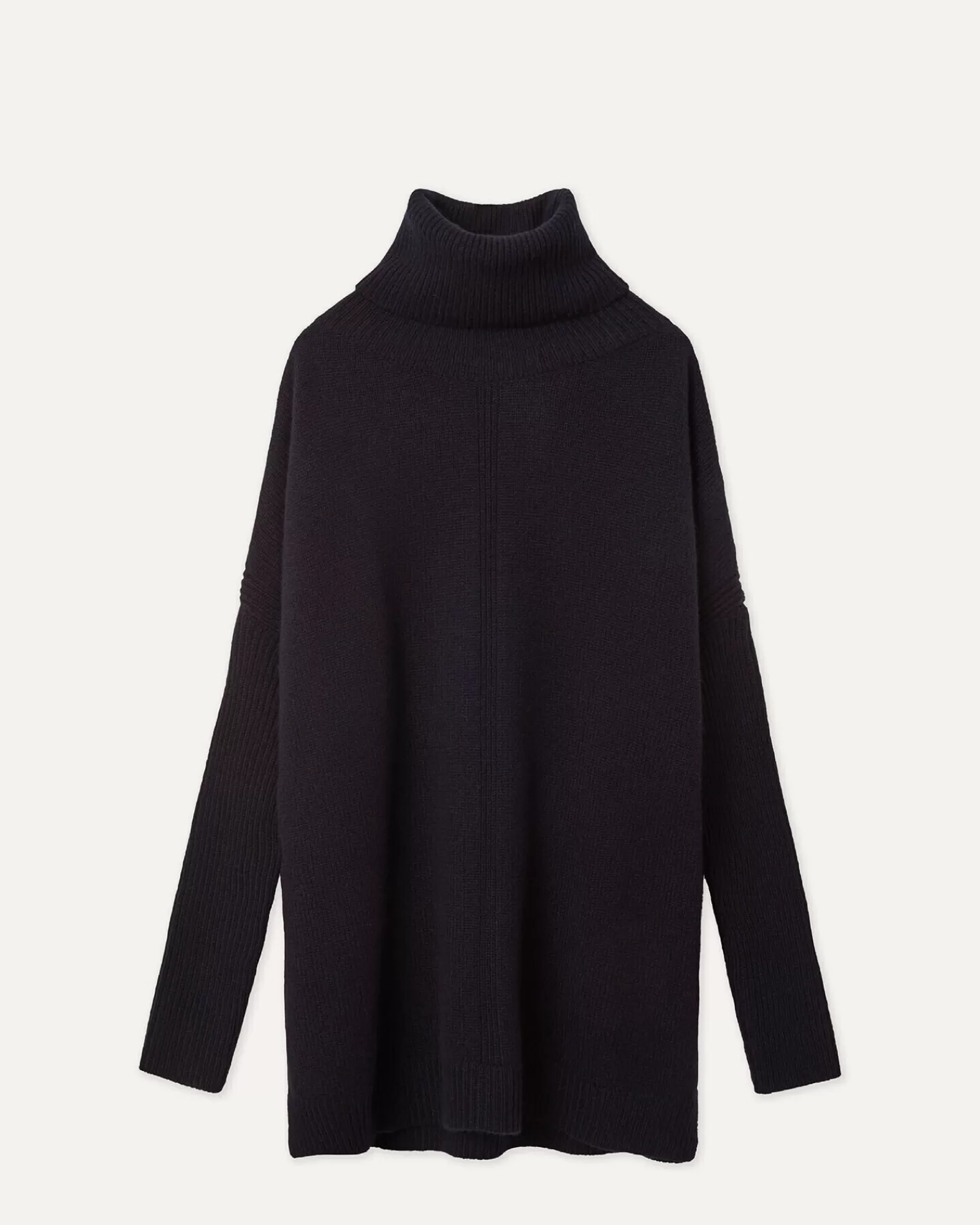 Kujten Capes & Ponchos>Lined Turtleneck Woman Cashmere Tunic Bleu Marine Fonce