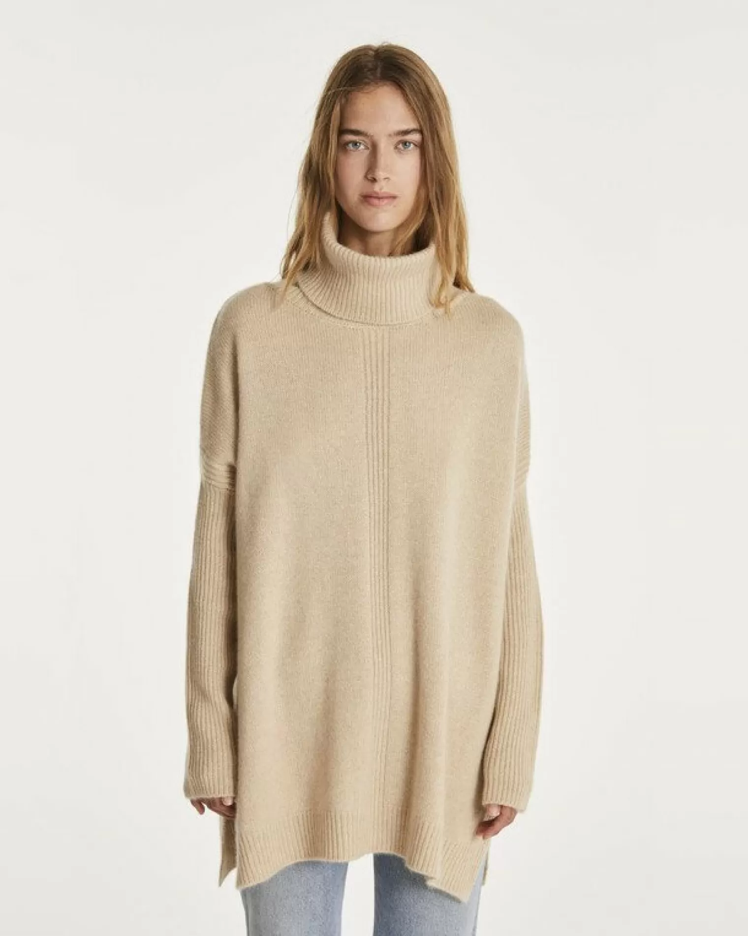 Kujten Capes & Ponchos>Lined Turtleneck Woman Cashmere Tunic, 6-Threads Organique