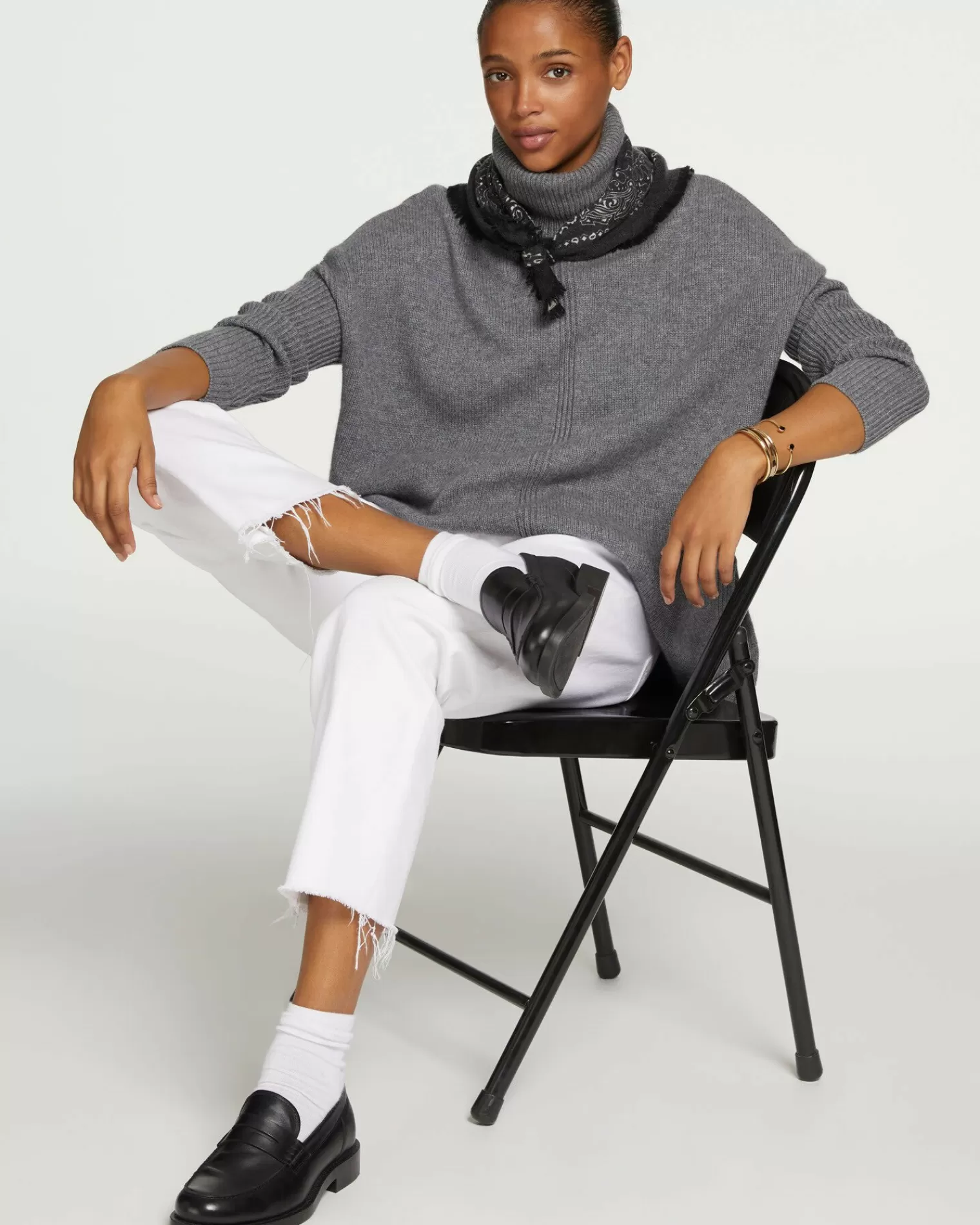 Kujten Sweaters & Sweatshirts>Lined Turtleneck Women Cashmere Tunic Gris Flanelle