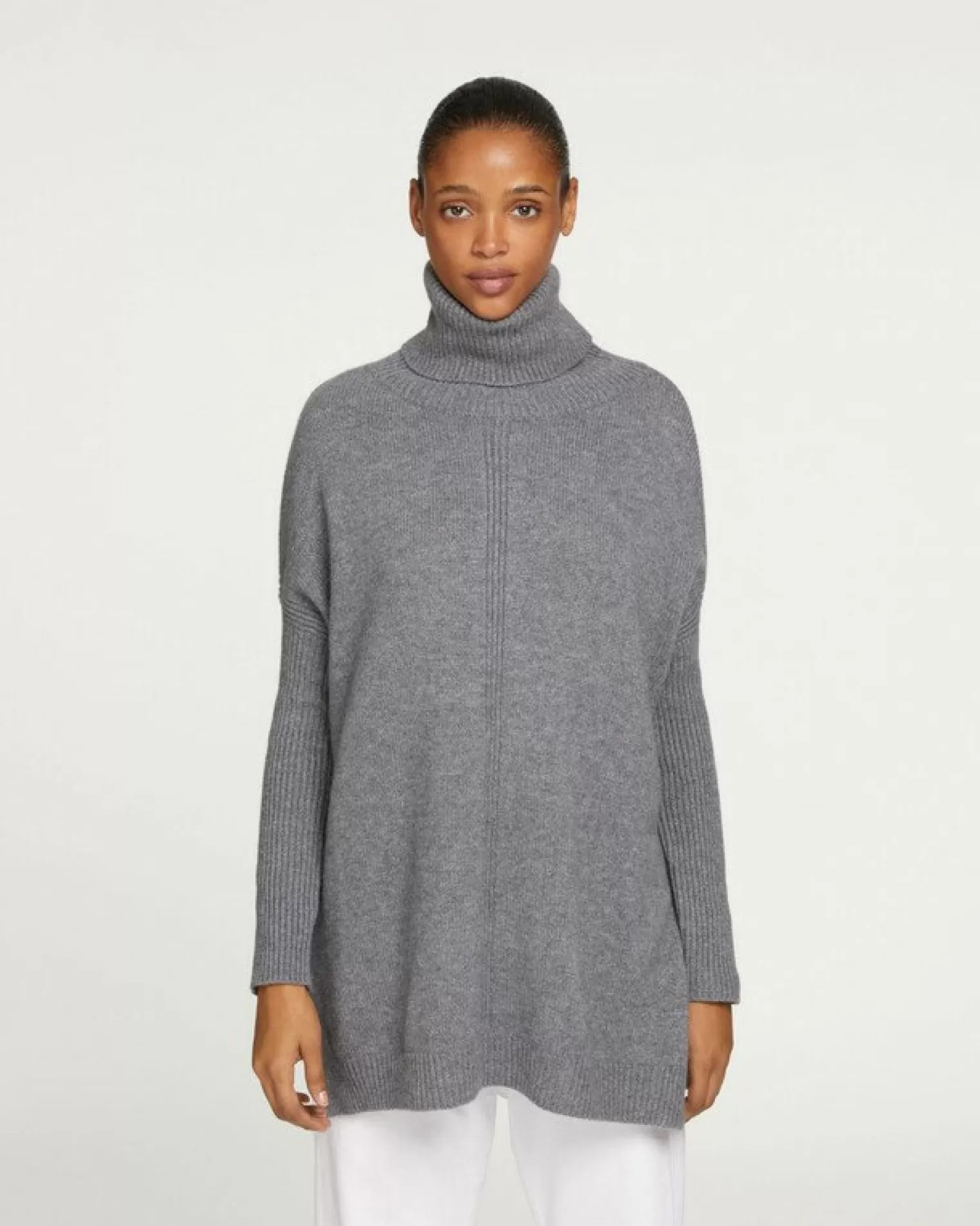 Kujten Sweaters & Sweatshirts>Lined Turtleneck Women Cashmere Tunic Gris Flanelle