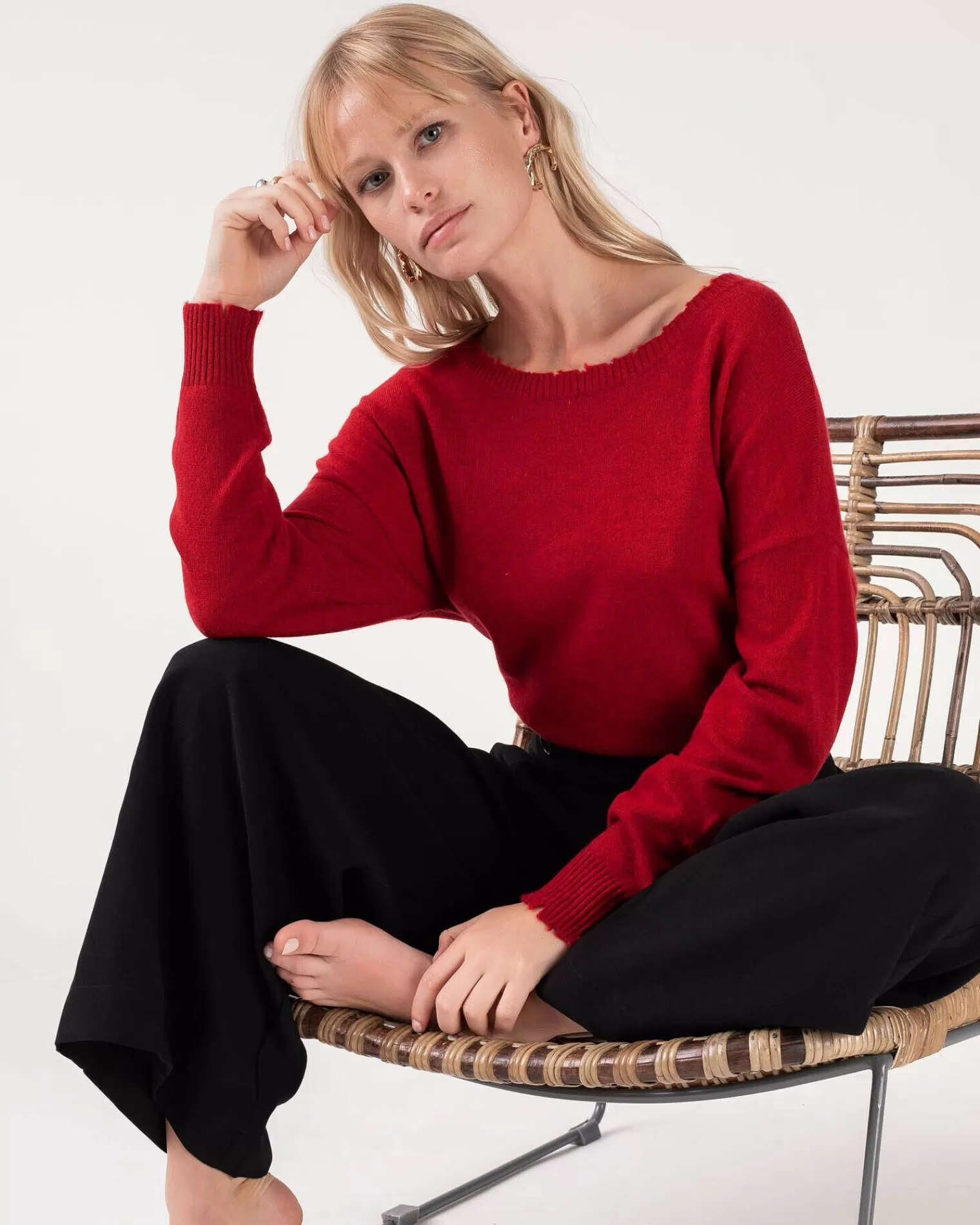 Kujten Sweaters & Sweatshirts>Liquette Round Neck Cashmere Sweater Rouge Brique