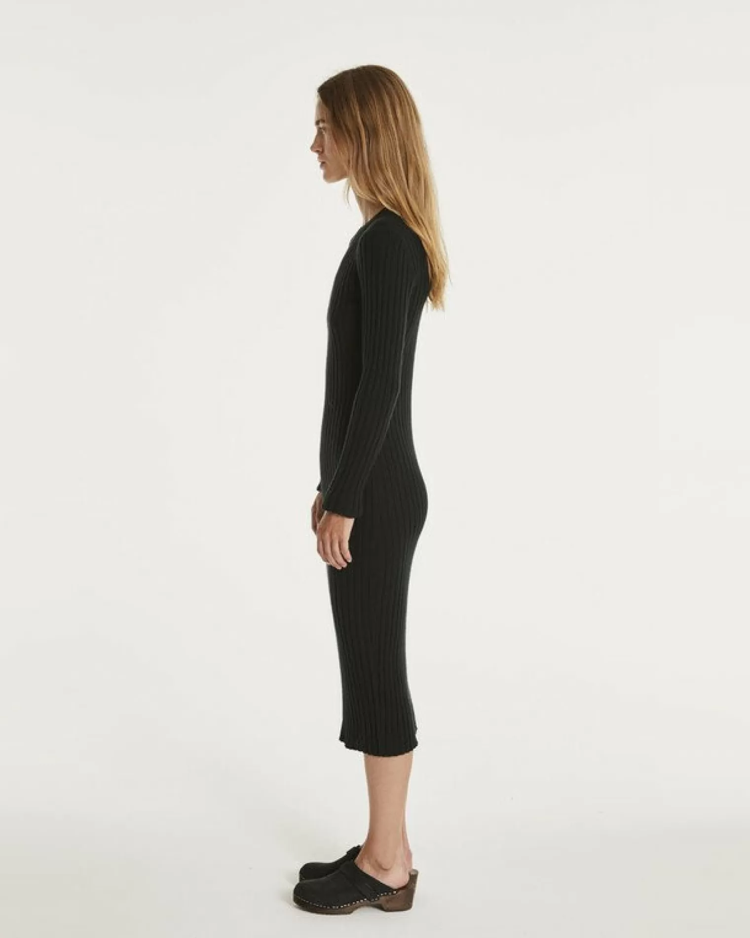 Kujten Dresses & Skirts>Long Cashmere Round Neck Dress Noir