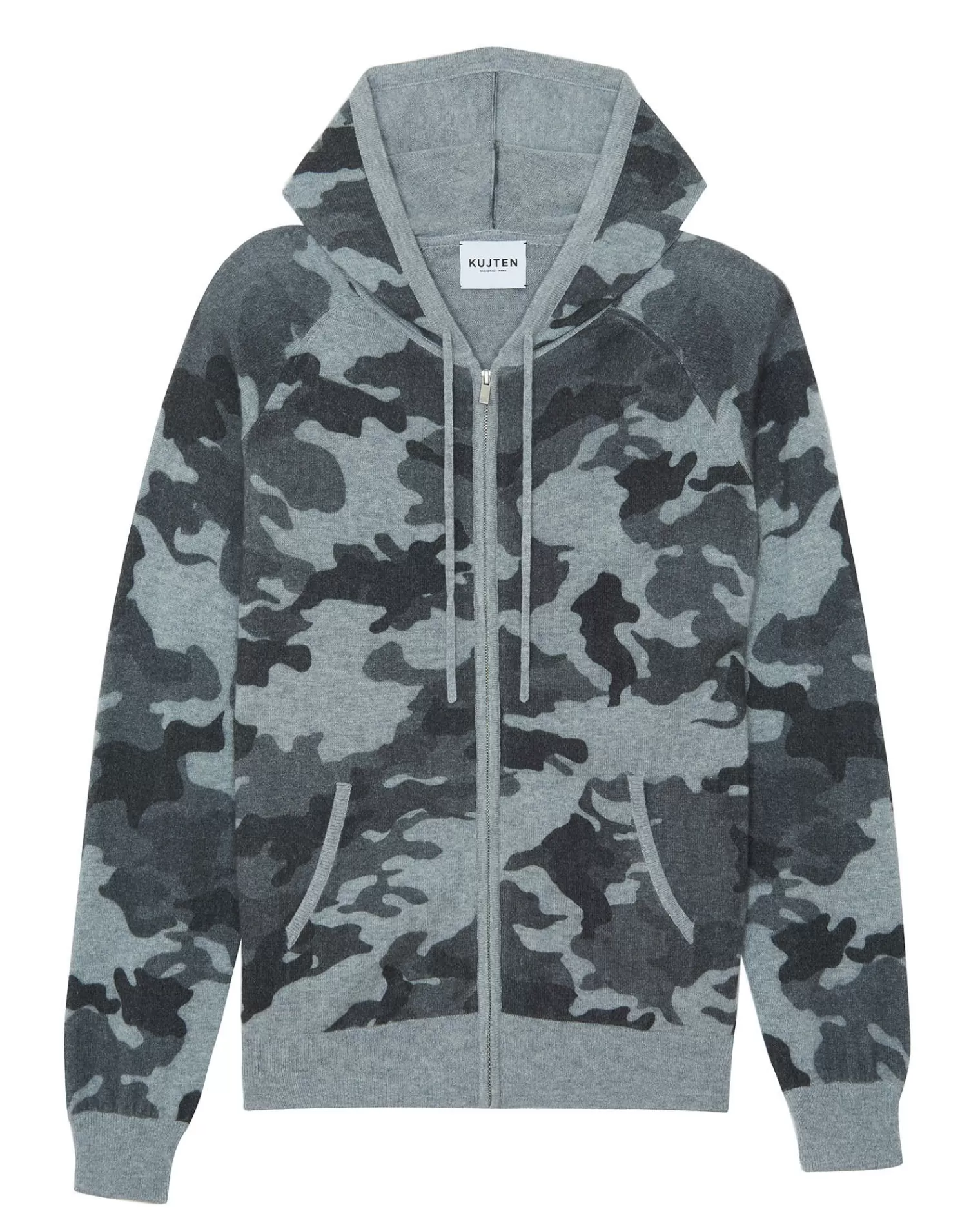 Kujten Hoodies>Long Sleeve Hooded Zipped Vest Camou Gris