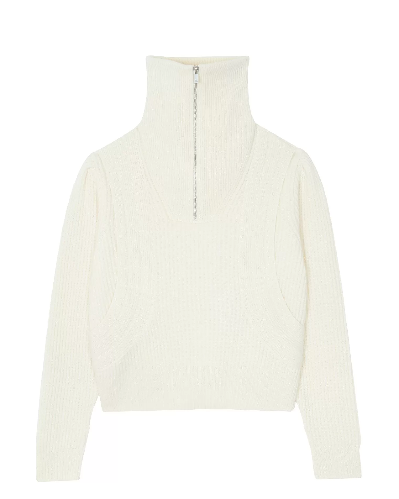 Kujten Sweaters & Sweatshirts>Long Sleeve Trucker Neck Cropped Sweater Blanc