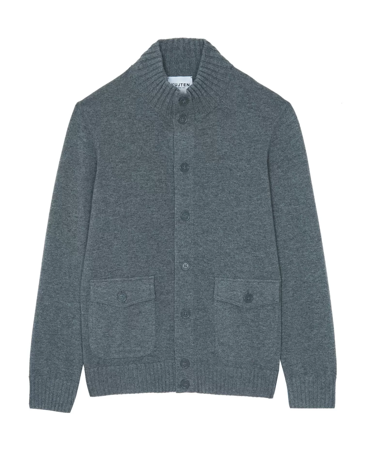 Kujten Jackets & Vests>Long Sleeves Cashmere Cardigan Gris Flanelle