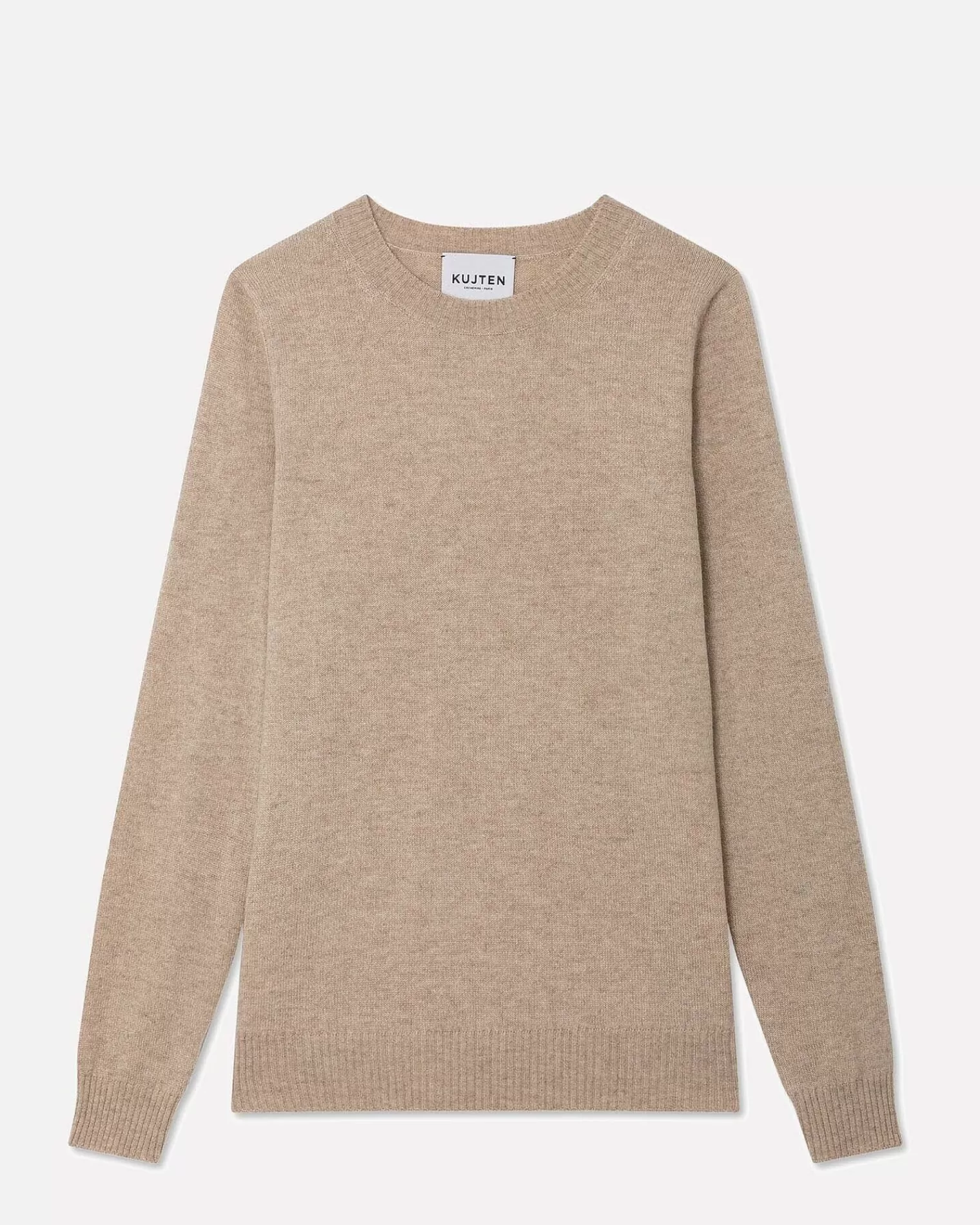 Kujten Sweaters & Sweatshirts>Long Sleeves Round Neck Cashmere Sweater Beige Chine