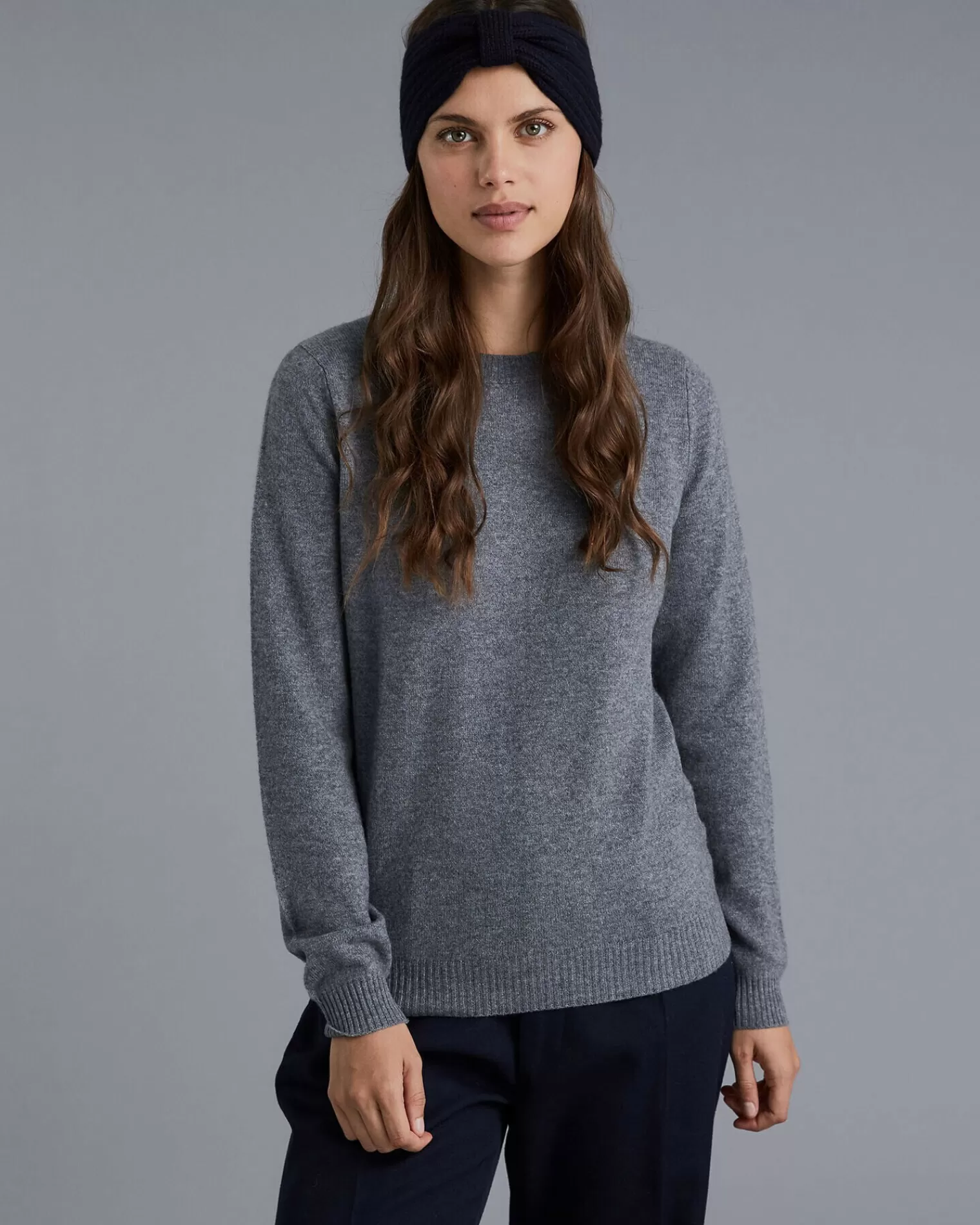 Kujten Sweaters & Sweatshirts>Long Sleeves Round Neck Cashmere Sweater Gris Flanelle