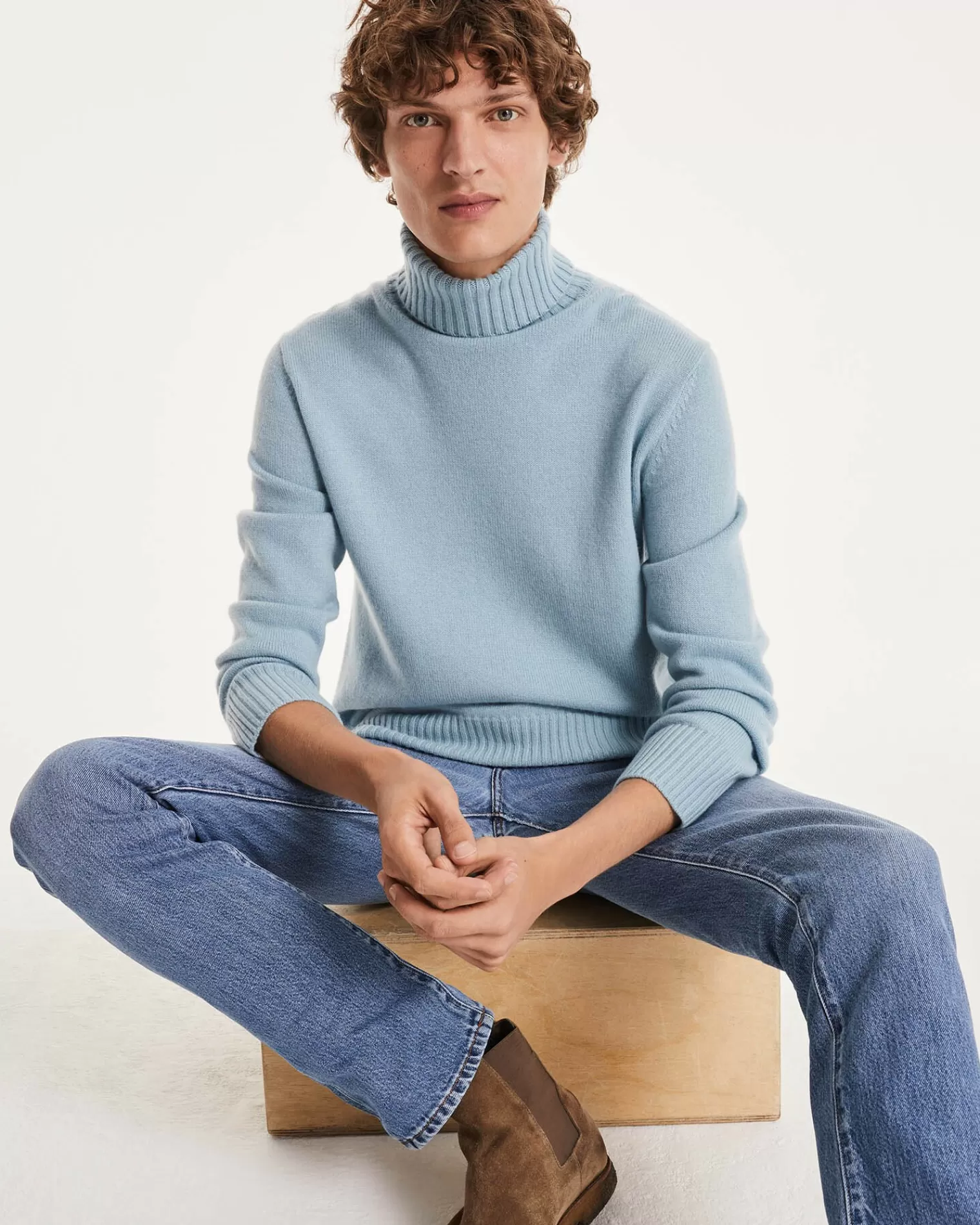 Kujten Sweaters & Sweatshirts>Long-Sleeved Turtleneck Cashmere Sweater Blue Ice