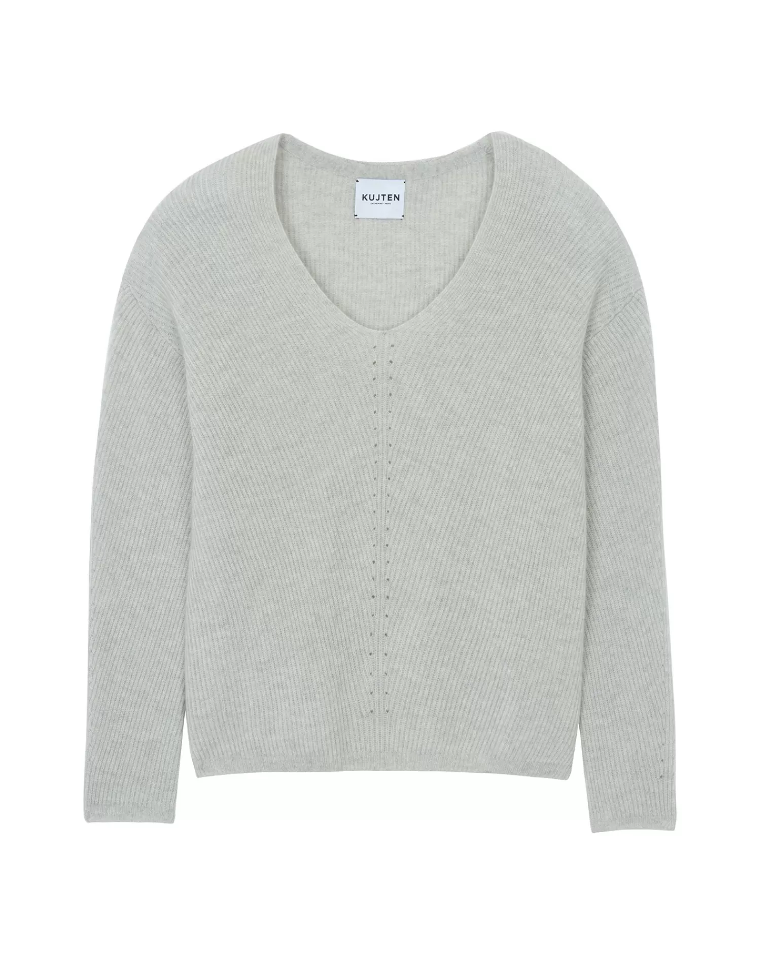 Kujten Sweaters & Sweatshirts>Long-Sleeved V-Neck Cashmere Sweater Gris Bouleau