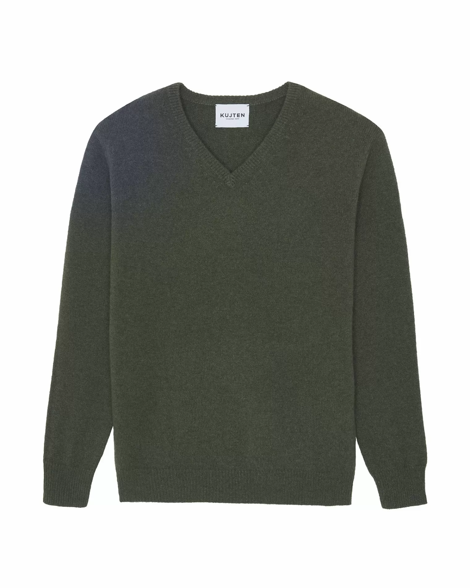 Kujten Sweaters & Sweatshirts>Long-Sleeved V-Neck Cashmere Sweater Kaki Fonce