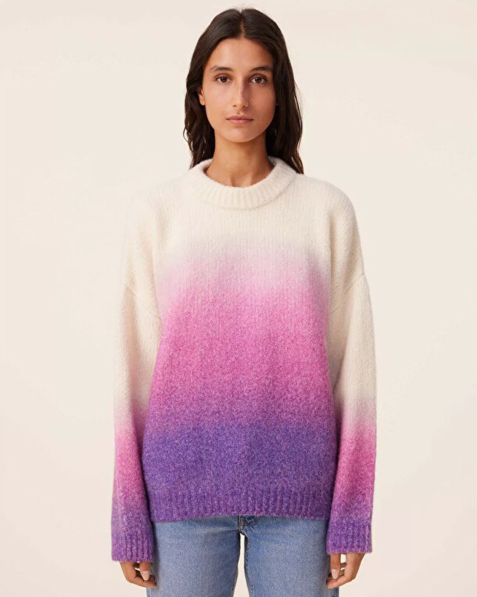 Kujten Sweaters & Sweatshirts>Loop Jersey Round Neck Cashmere Sweater, 2-Threads Violet