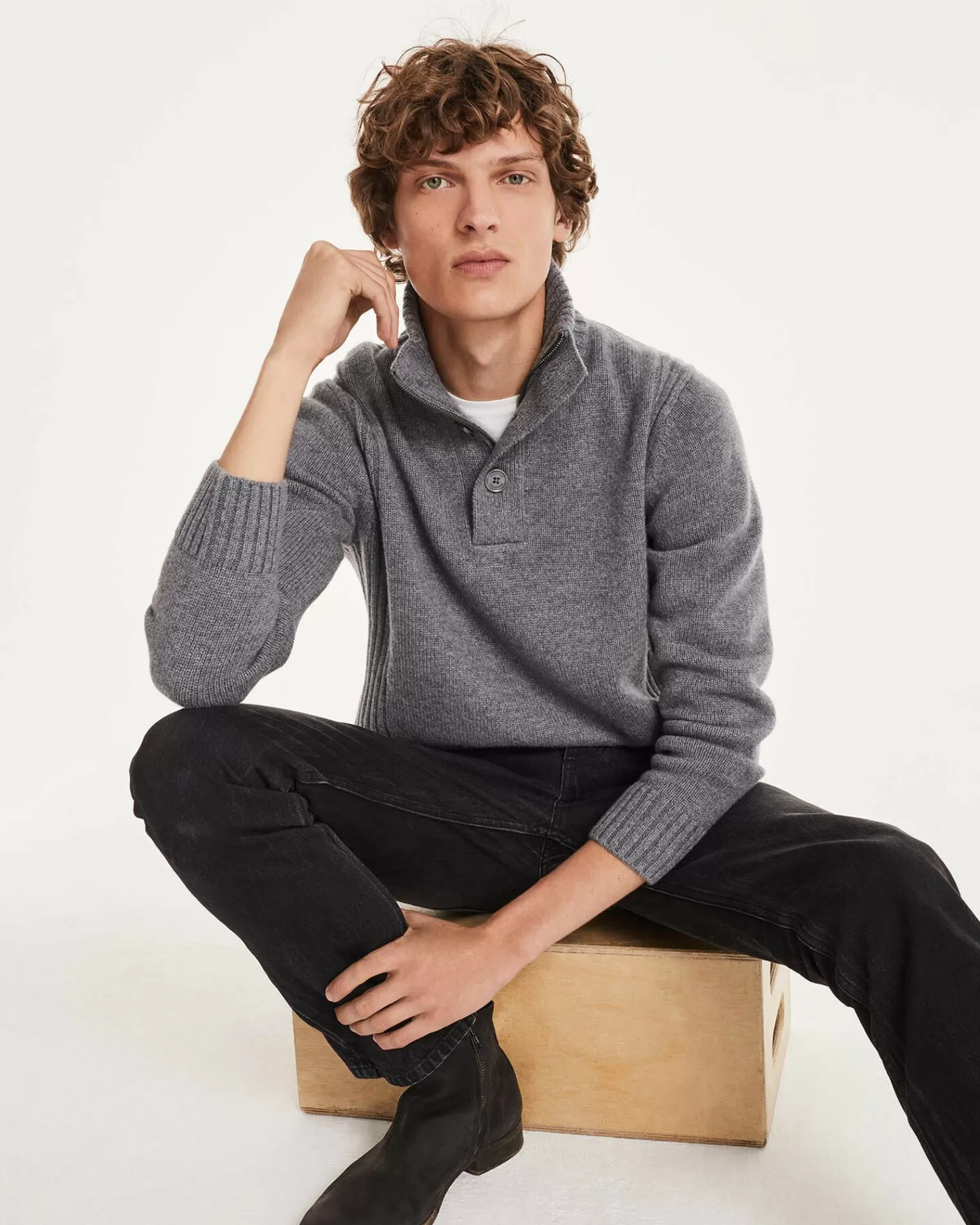 Kujten Sweaters & Sweatshirts>Man Cashmere Trucker Sweater Gris Flanelle