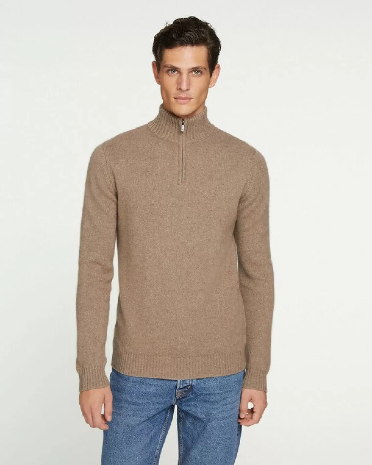 Kujten Sweaters & Sweatshirts>Man Plain Truck Collar Cashmere Sweater Beige Taupe