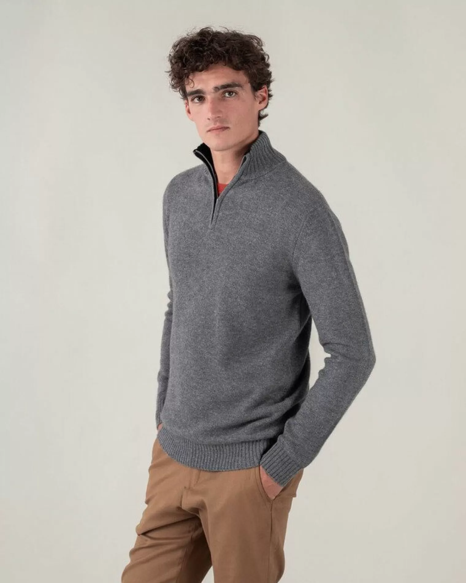 Kujten Sweaters & Sweatshirts>Man Plain Truck Collar Cashmere Sweater Gris Flanelle