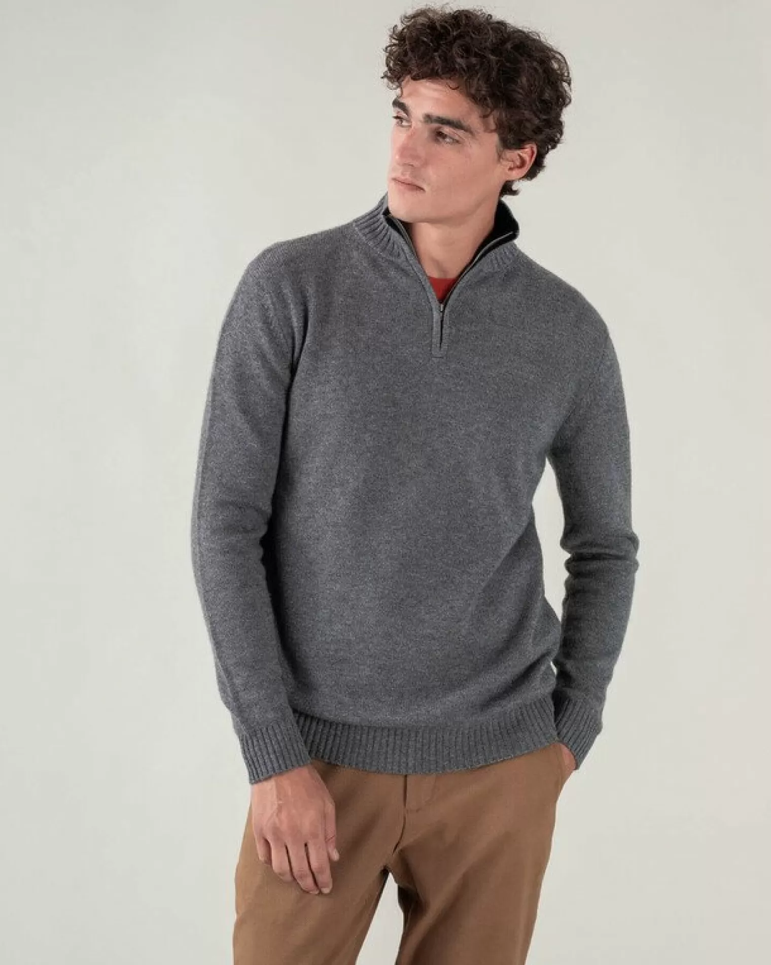 Kujten Sweaters & Sweatshirts>Man Plain Truck Collar Cashmere Sweater Gris Flanelle