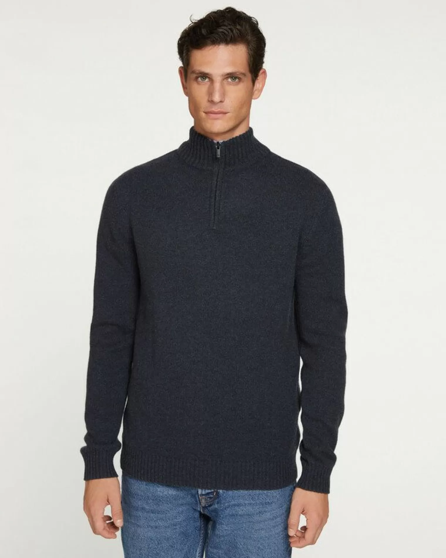 Kujten Sweaters & Sweatshirts>Man Plain Truck Collar Cashmere Sweater, 4-Threads Ocean