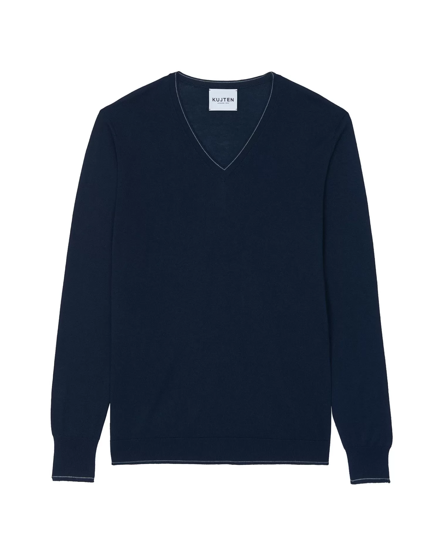 Kujten Sweaters & Sweatshirts>Man Silk & Cashmere V-Neck Sweater Bleu Marine Fonce