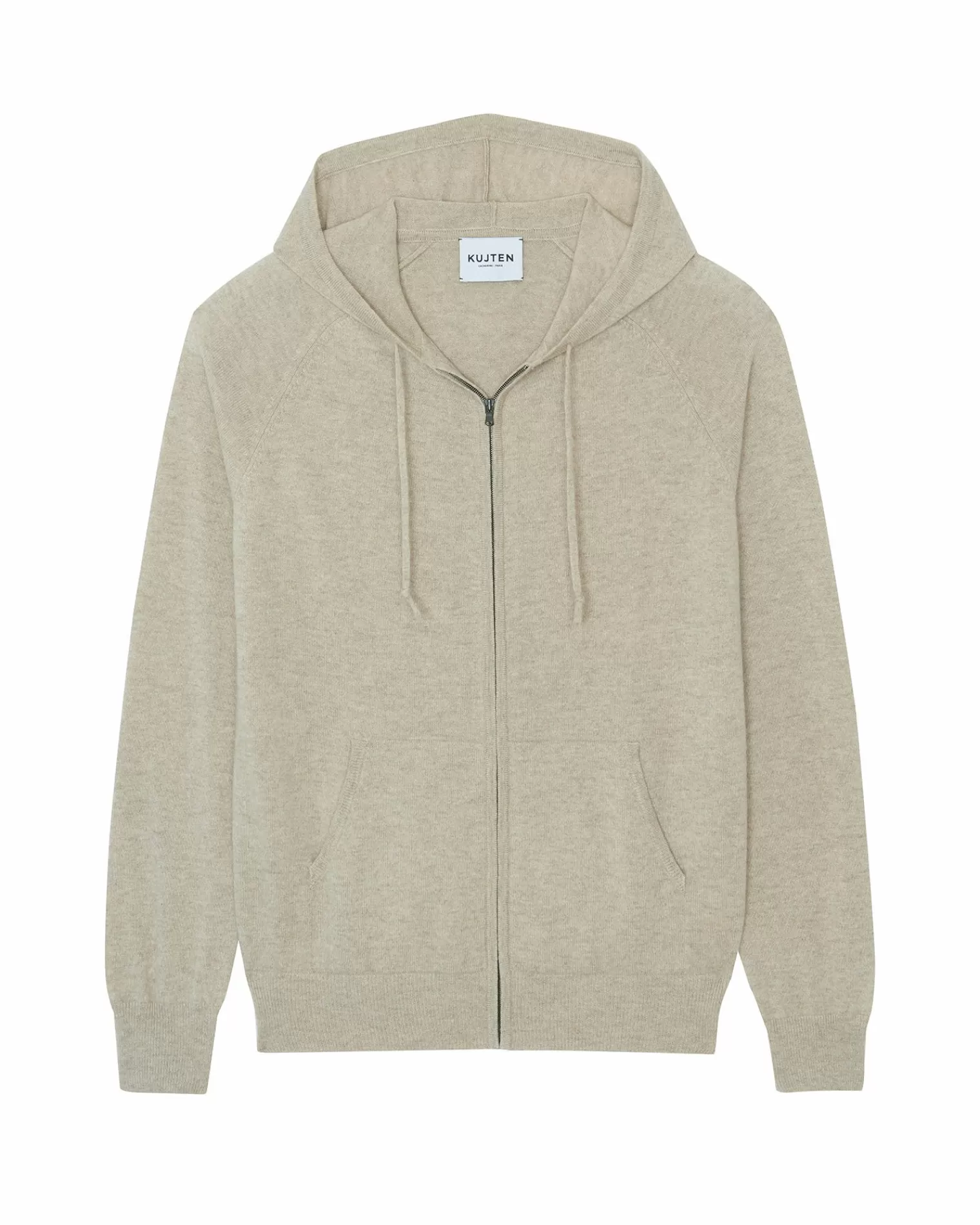 Kujten Hoodies>Man Zipped Hooded Cashmere Vest Beige Chine