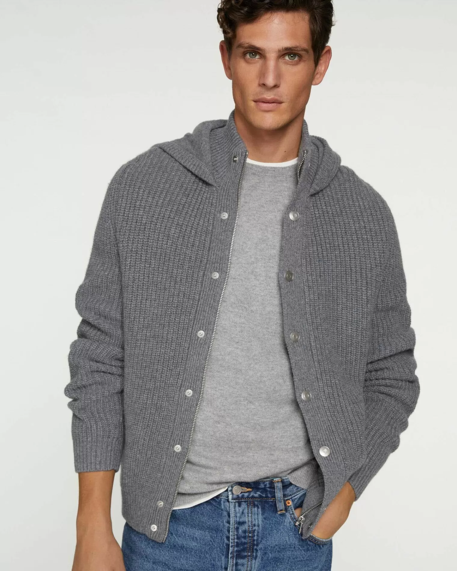 Kujten Jackets & Vests>Men Cashmere Hooded Jacket Gris Flanelle