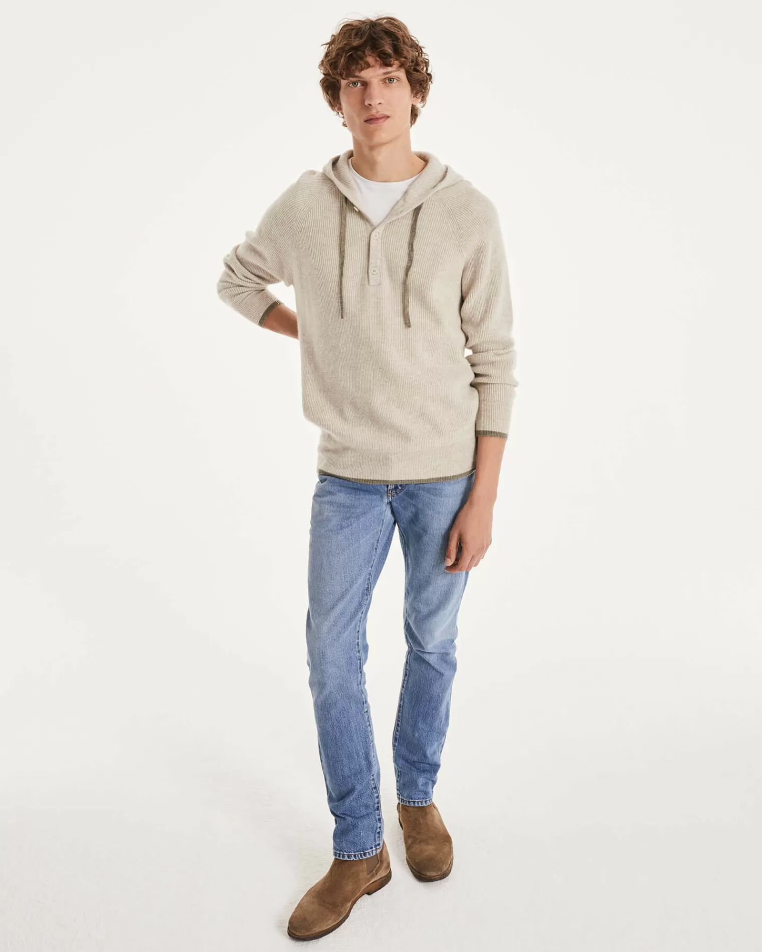 Kujten Hoodies>Men Cashmere Hoodie Avoine