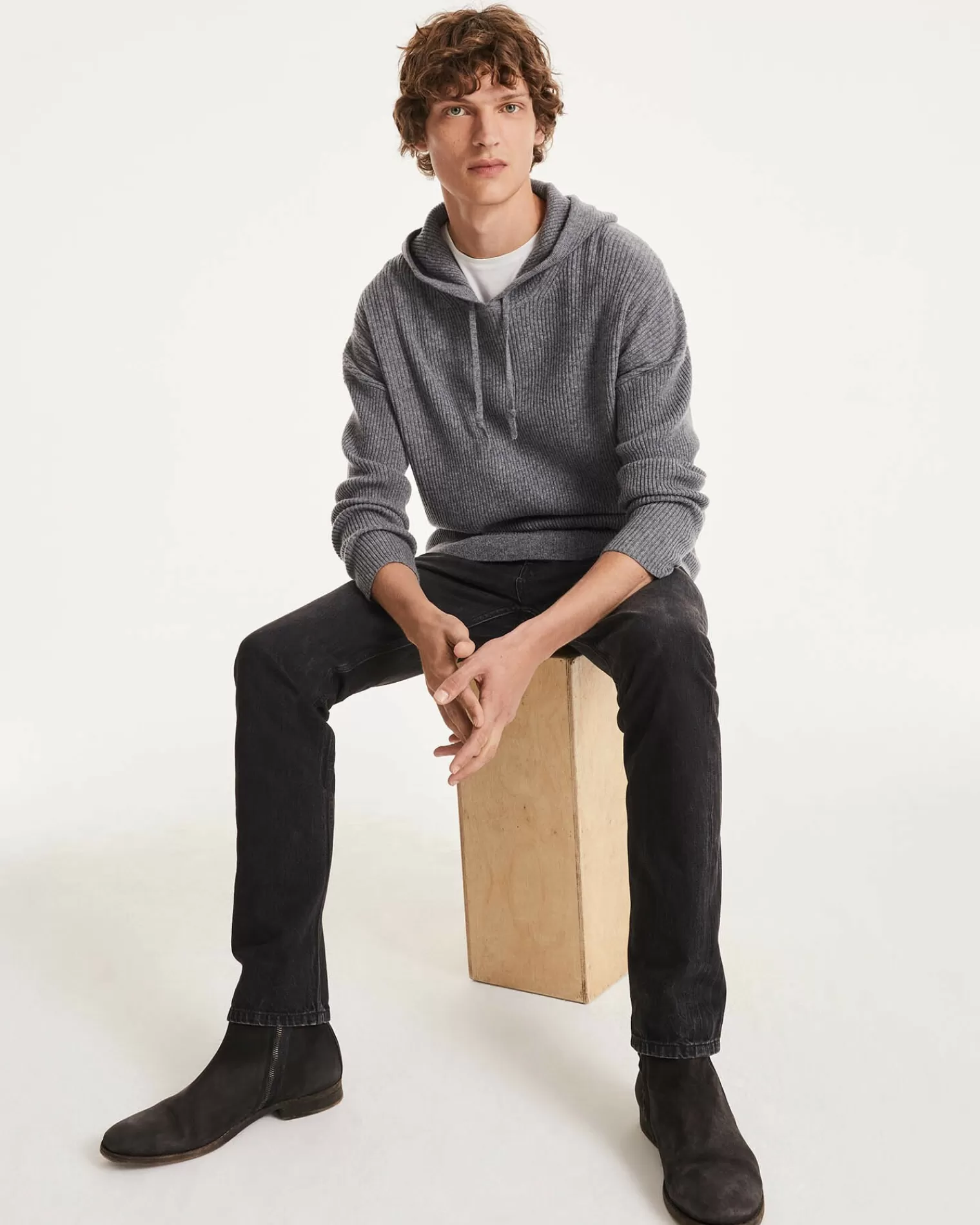 Kujten Hoodies>Men Cashmere Hoodie Gris Flanelle