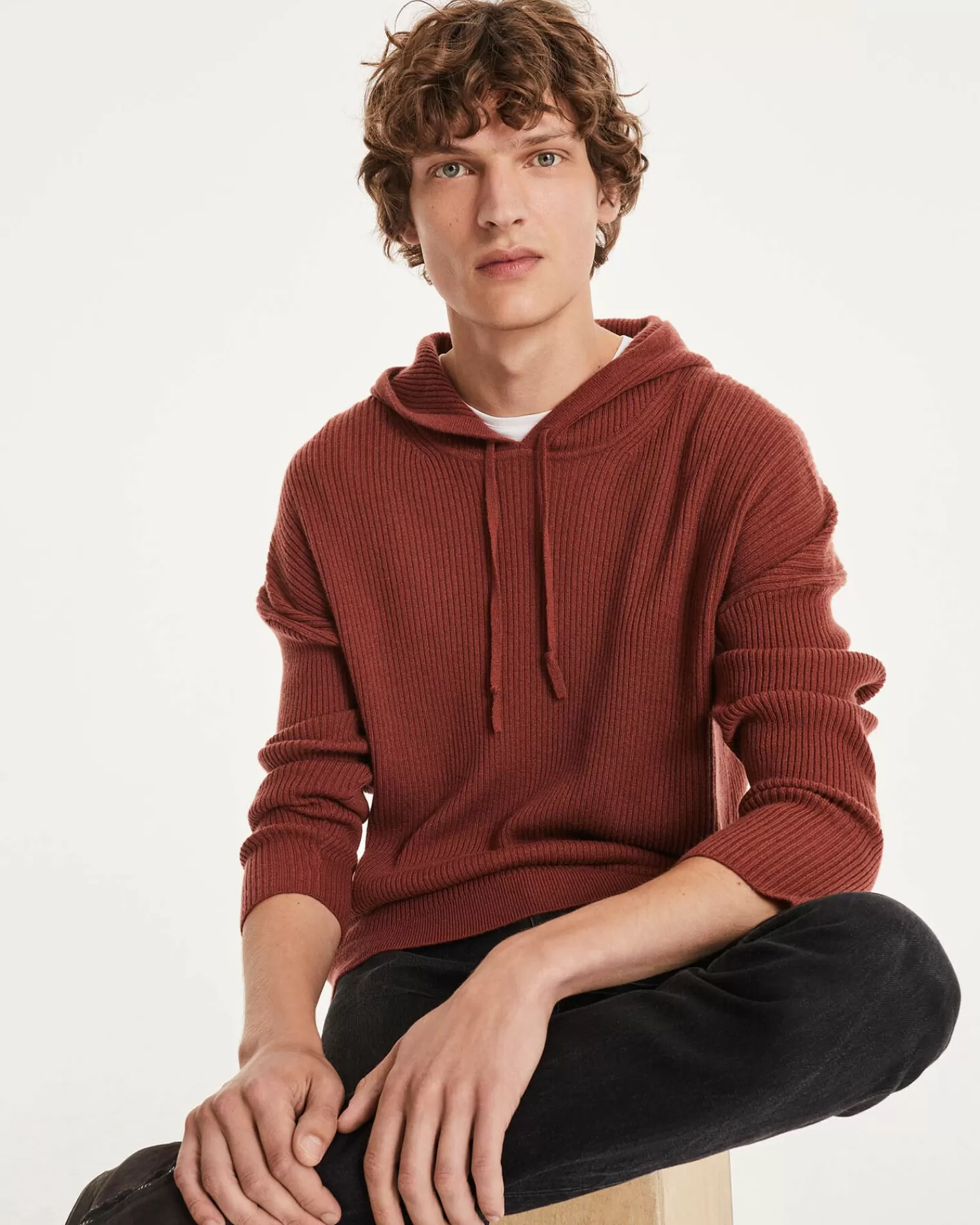 Kujten Hoodies>Men Cashmere Hoodie Bordeaux Sienne