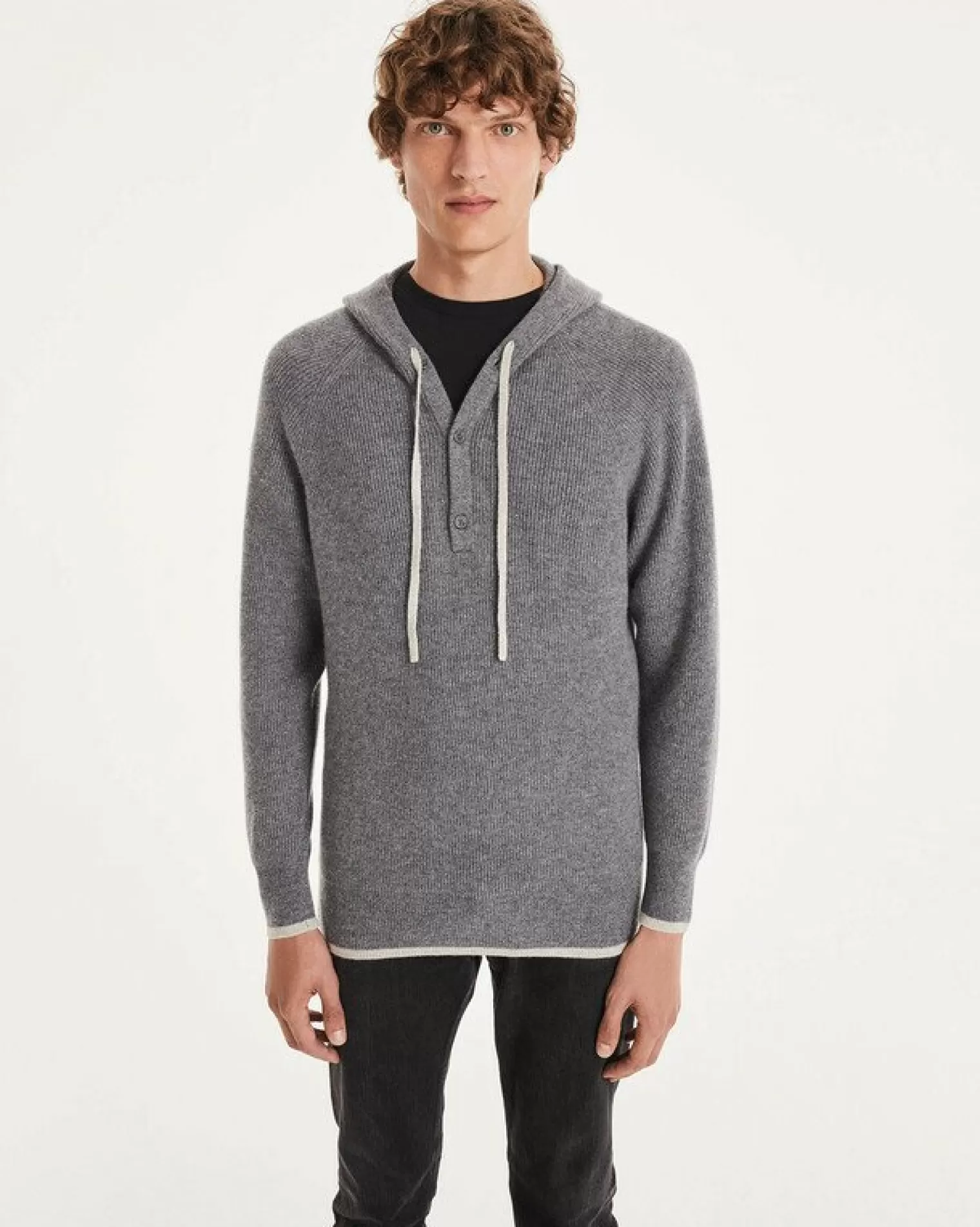 Kujten Hoodies>Men Cashmere Hoodie Gris Flanelle