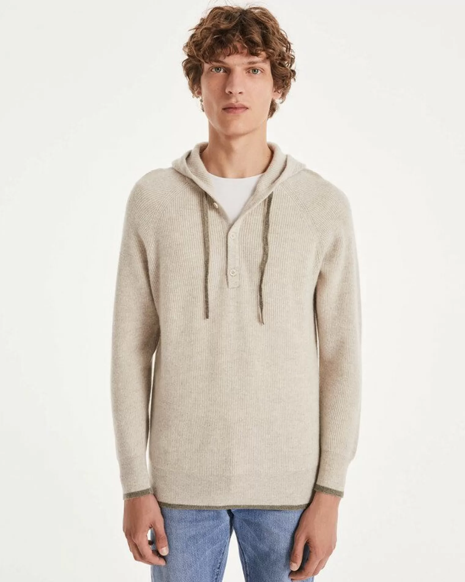 Kujten Hoodies>Men Cashmere Hoodie Avoine