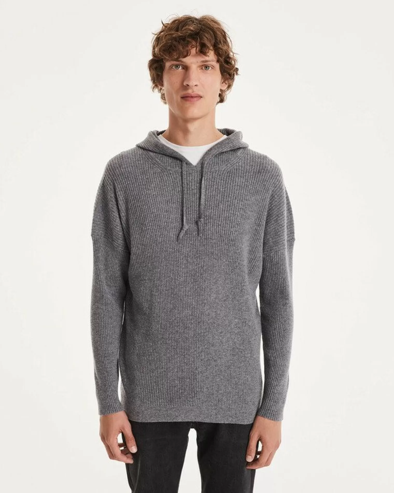 Kujten Hoodies>Men Cashmere Hoodie Gris Flanelle