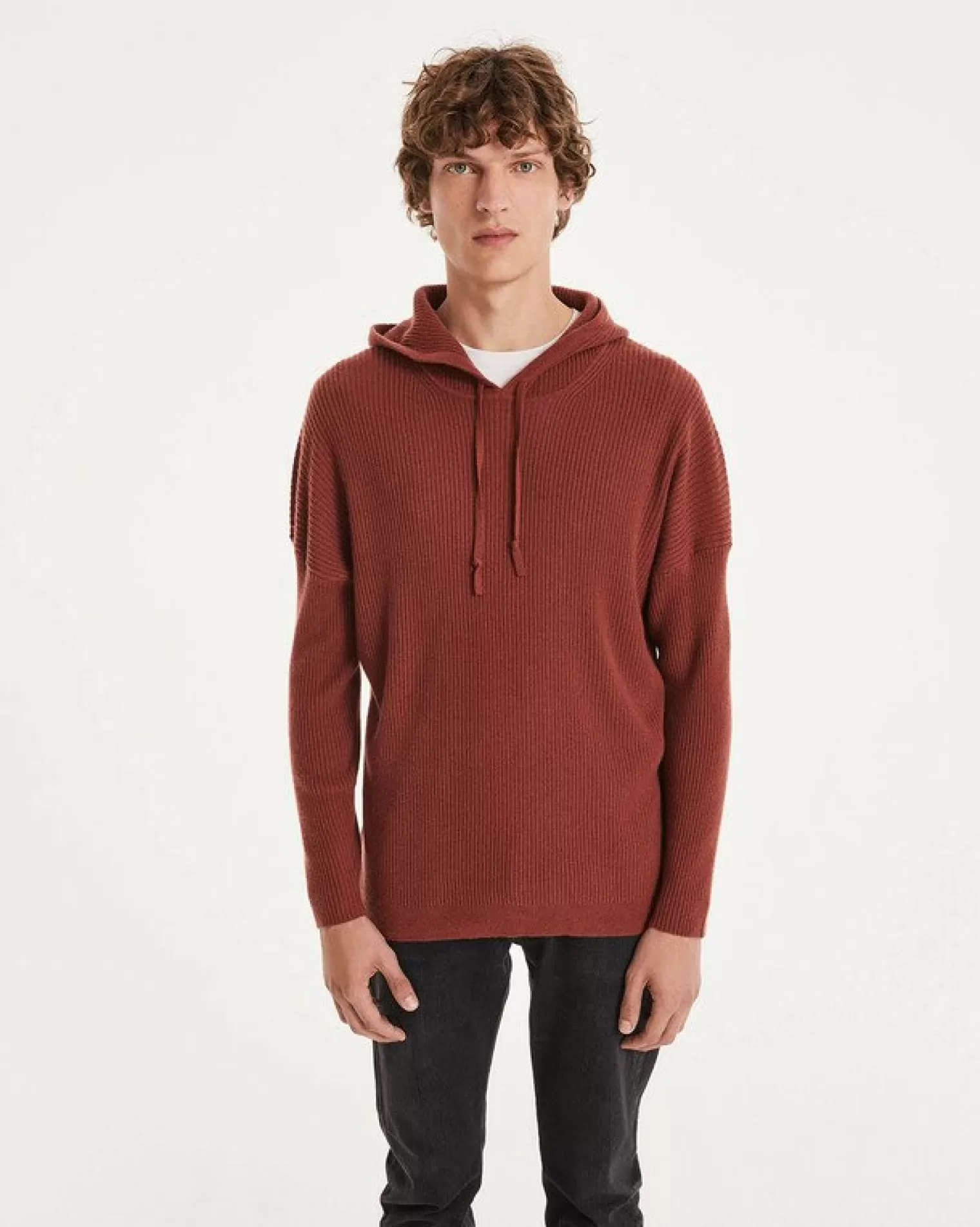 Kujten Hoodies>Men Cashmere Hoodie Bordeaux Sienne