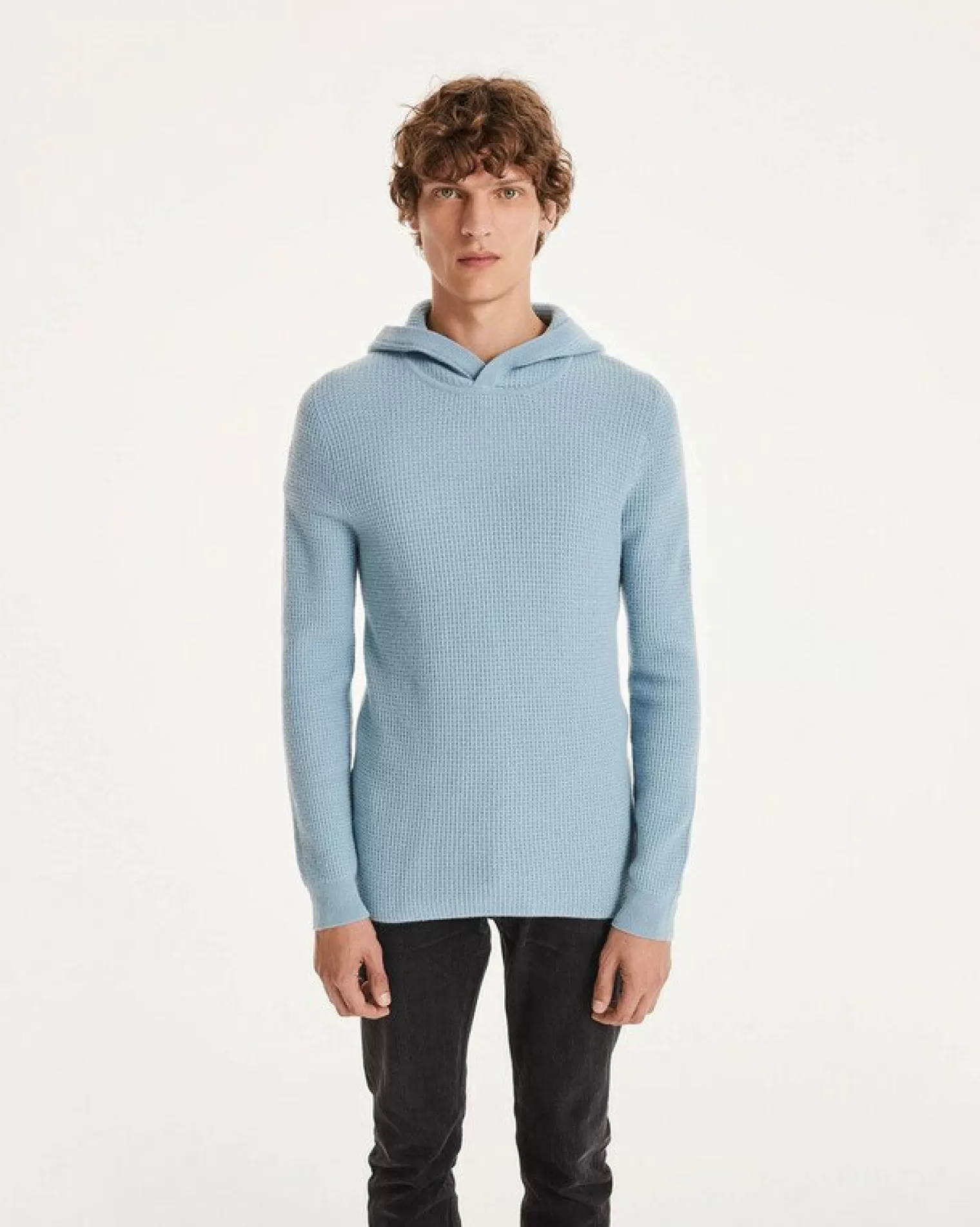 Kujten Sweaters & Sweatshirts>Men Cashmere Hoodie Blue Ice