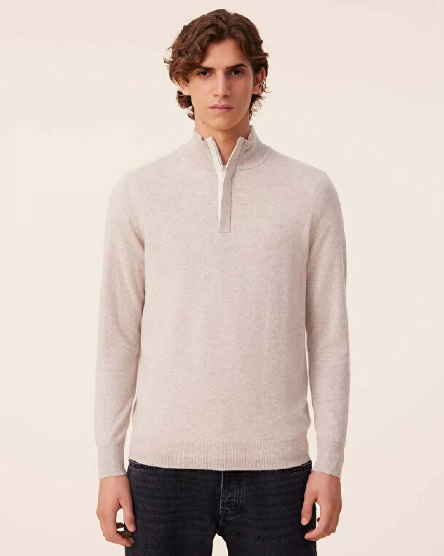 Kujten Sweaters & Sweatshirts>Men Cashmere Sweater, 2-Threads Avoine